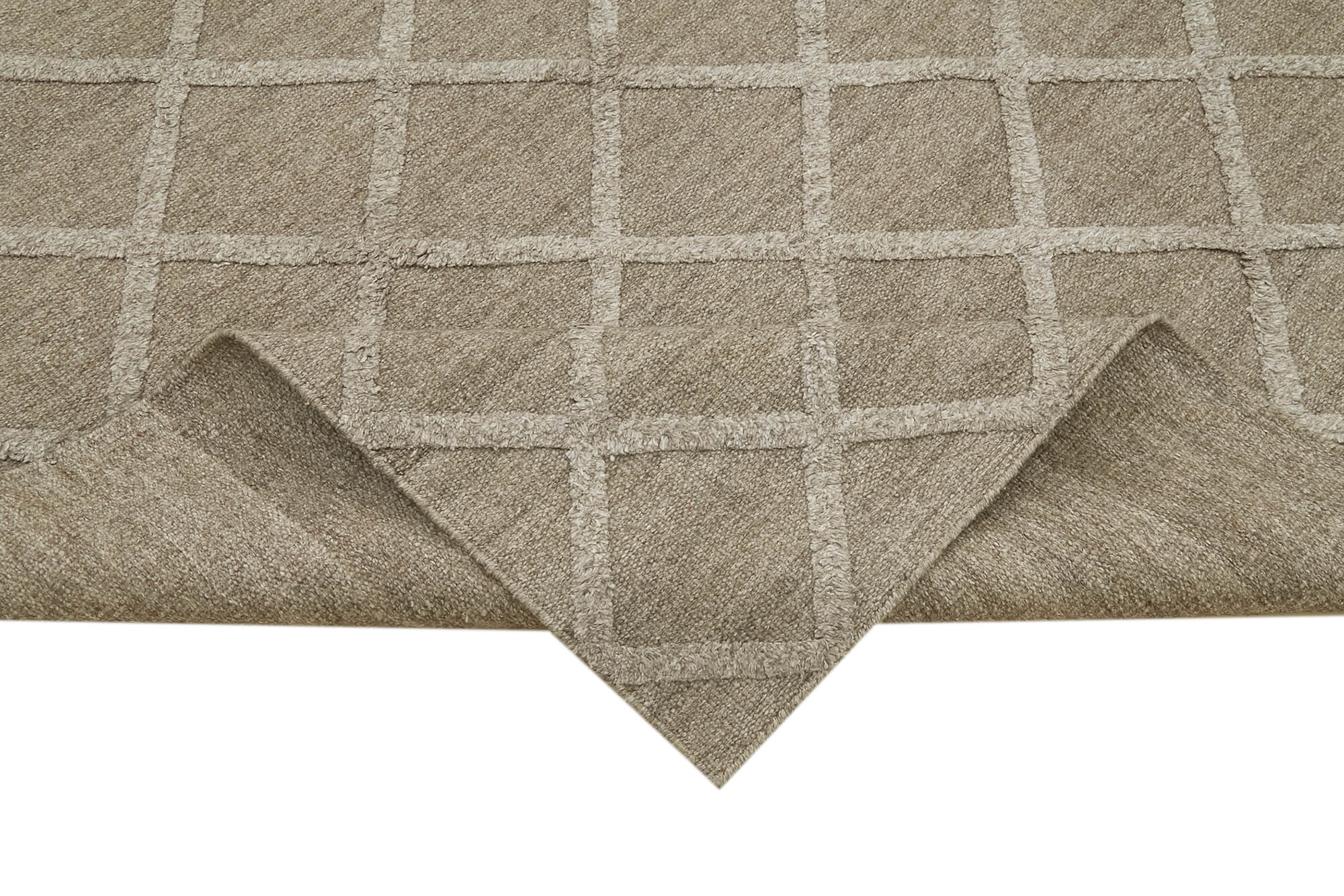 Handmade Wool Cotton Rug - Brown Geometric Design Carpet, 8'x10' Area Rug