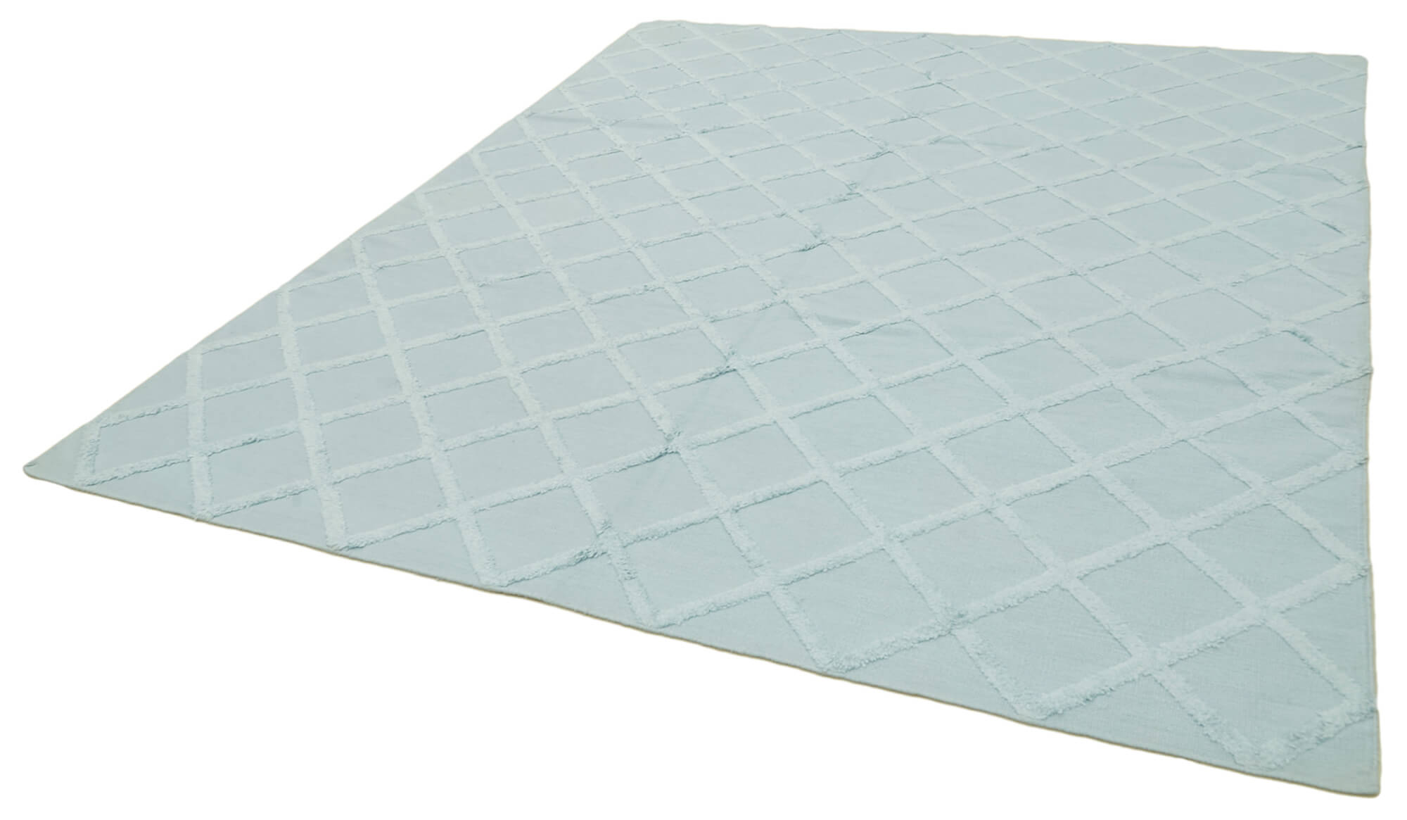 Handmade Wool Cotton Rug - Blue Geometric Area Rug, Soft Durable Bohemian Style