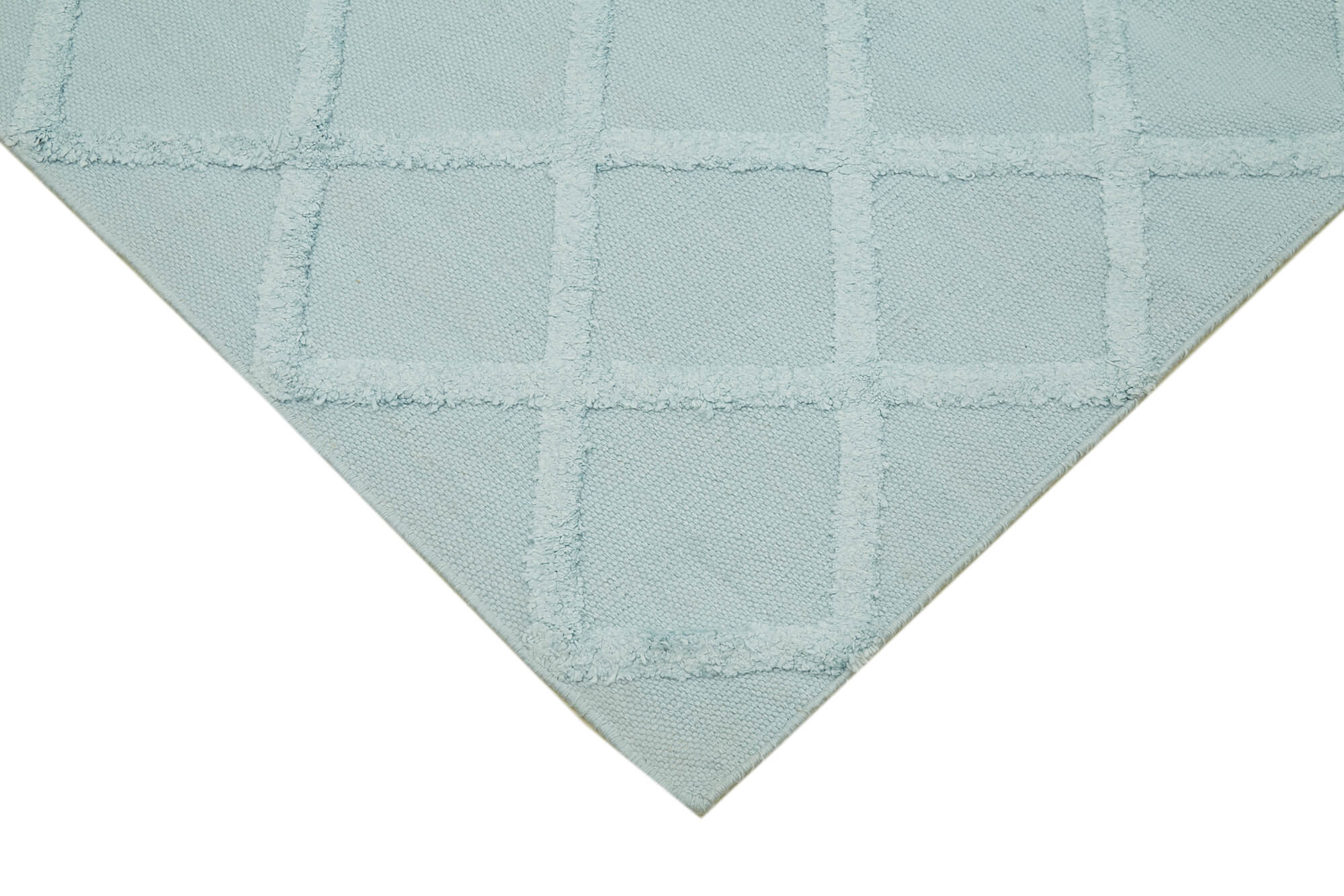 Handmade Wool Cotton Rug - Blue Geometric Area Rug, Soft Durable Bohemian Style