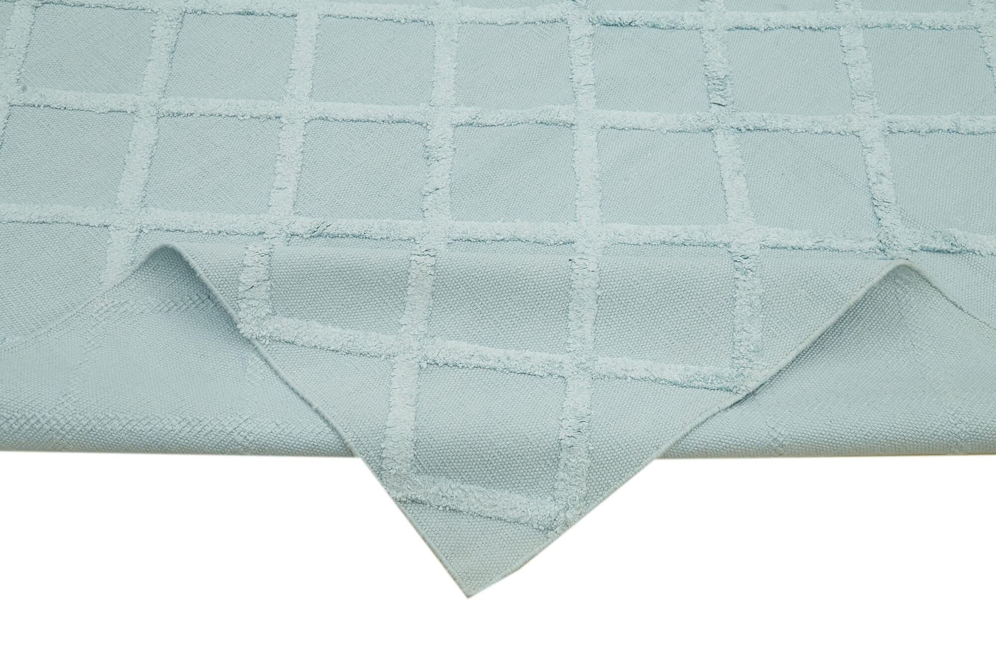 Handmade Wool Cotton Rug - Blue Geometric Area Rug, Soft Durable Bohemian Style