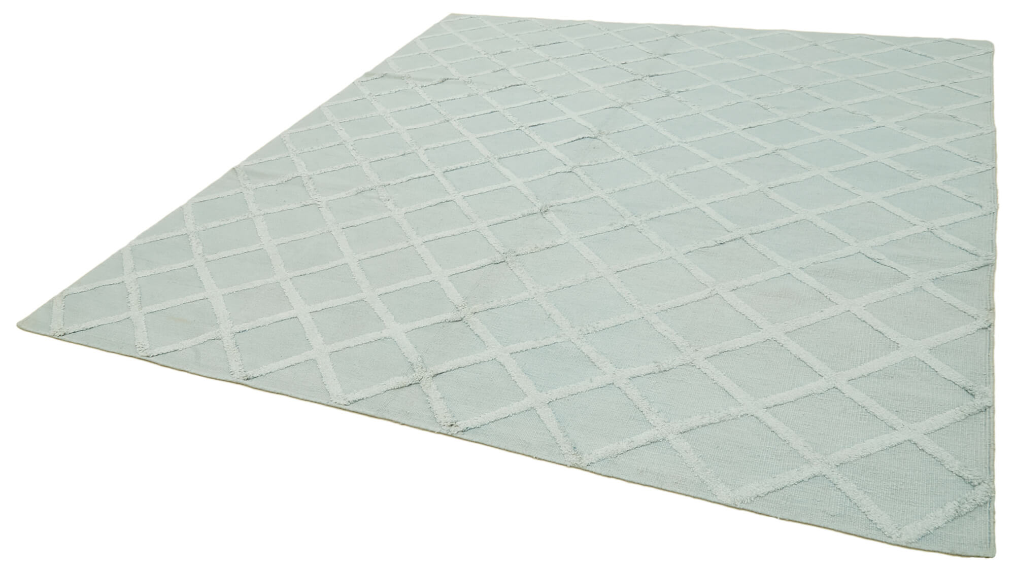 Handmade Wool Cotton Rug – Blue Geometric Area Rug 8'x10' Durable Woven Carpet