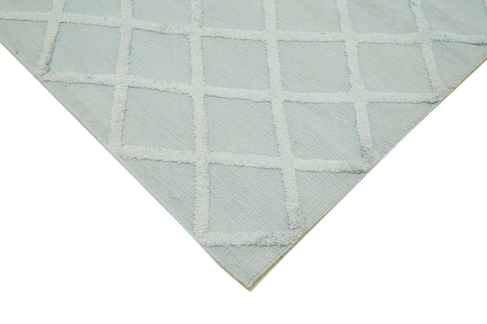 Handmade Wool Cotton Rug – Blue Geometric Area Rug 8'x10' Durable Woven Carpet