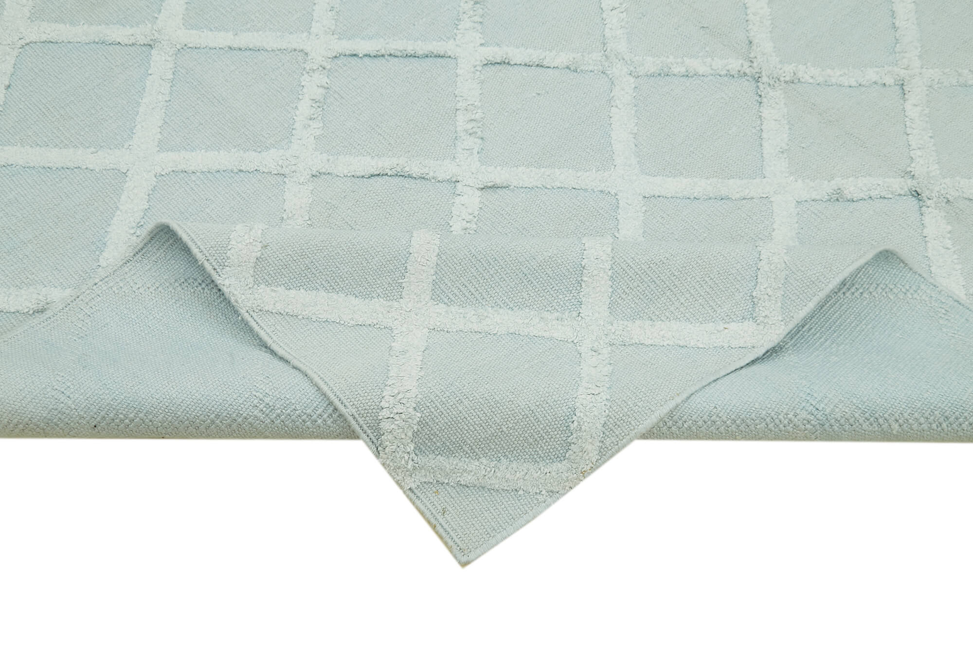 Handmade Wool Cotton Rug – Blue Geometric Area Rug 8'x10' Durable Woven Carpet