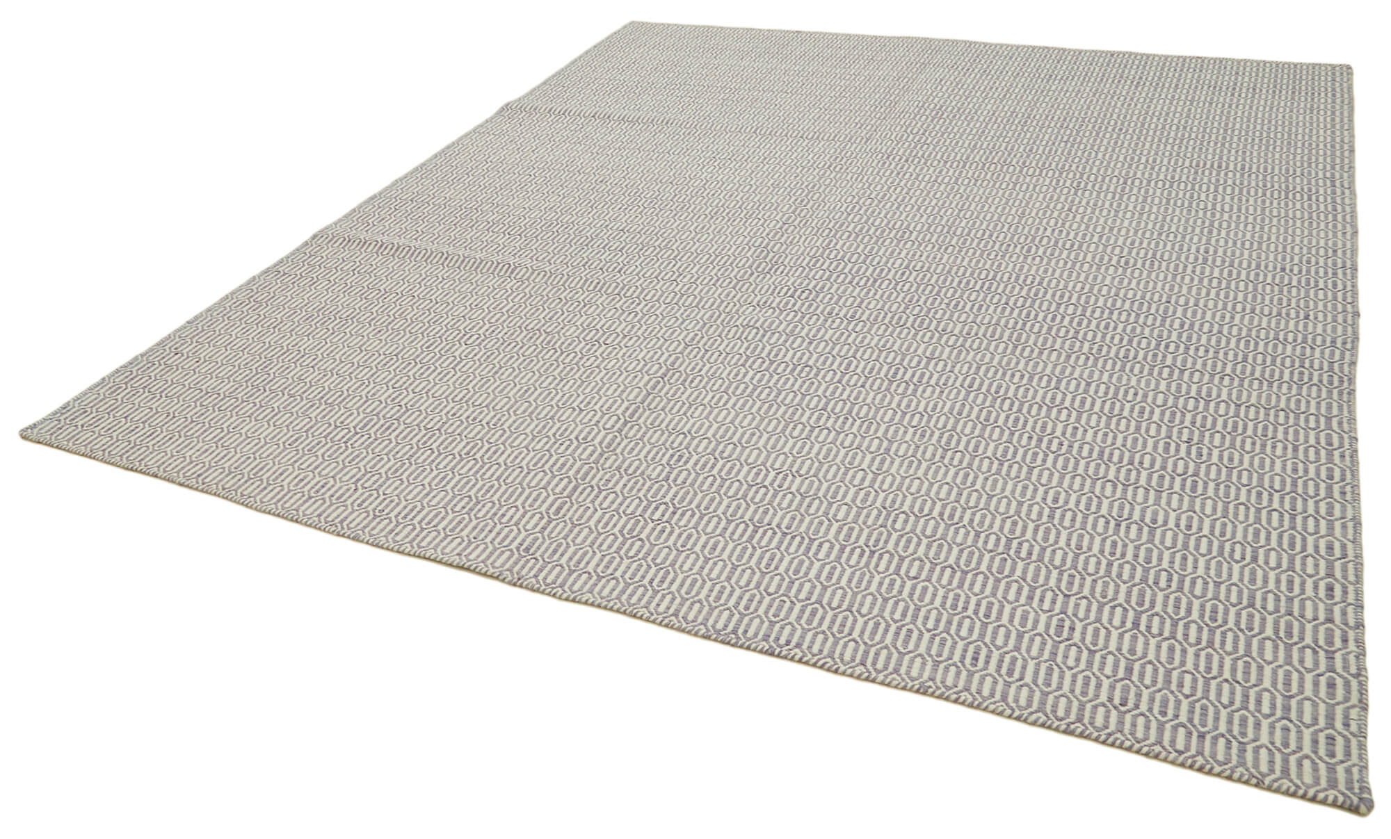 Handmade Wool Cotton Rug - Purple Geometric Area Rug | Vintage Handwoven Carpet 8'1" x 10'0"