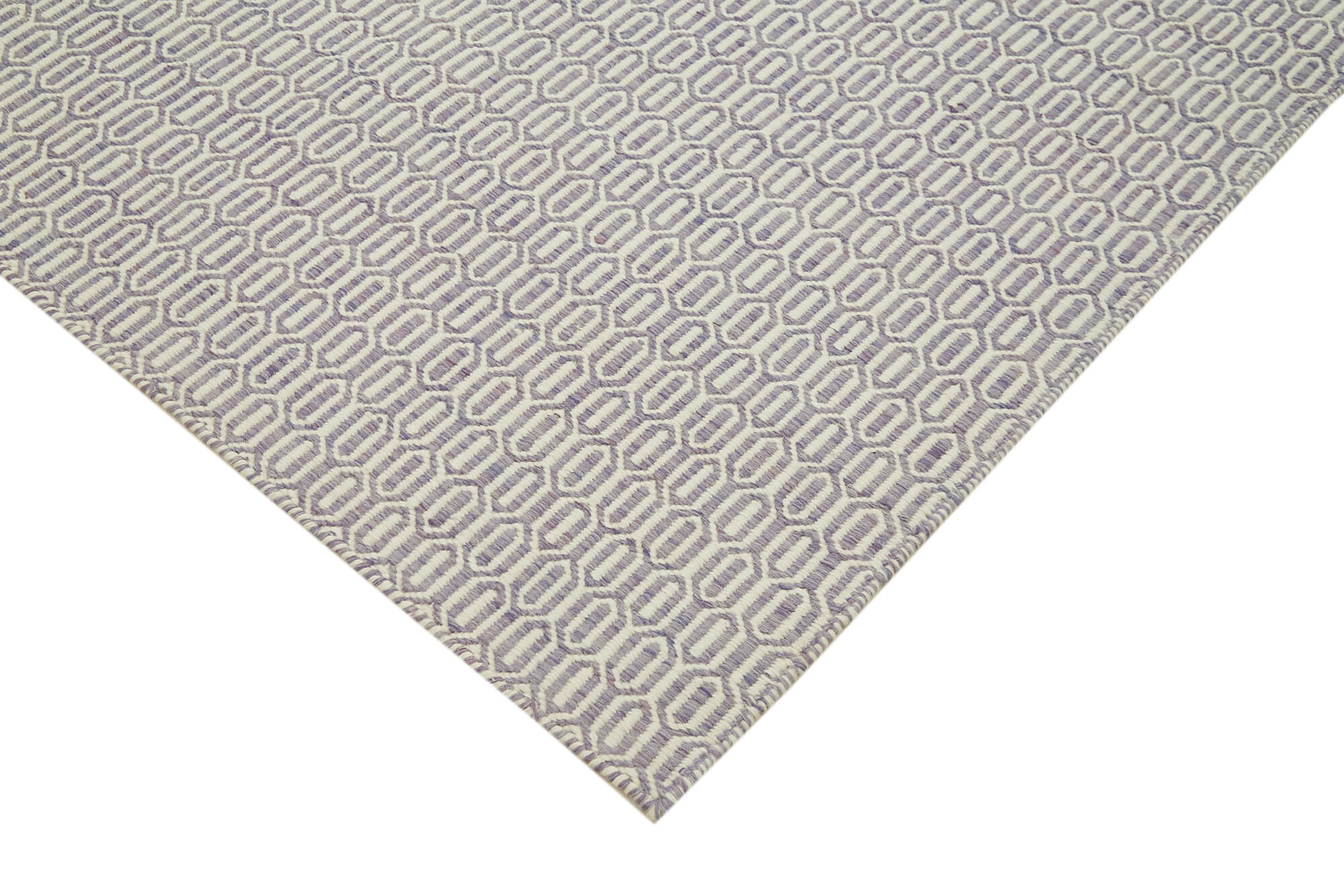 Handmade Wool Cotton Rug - Purple Geometric Area Rug | Vintage Handwoven Carpet 8'1" x 10'0"