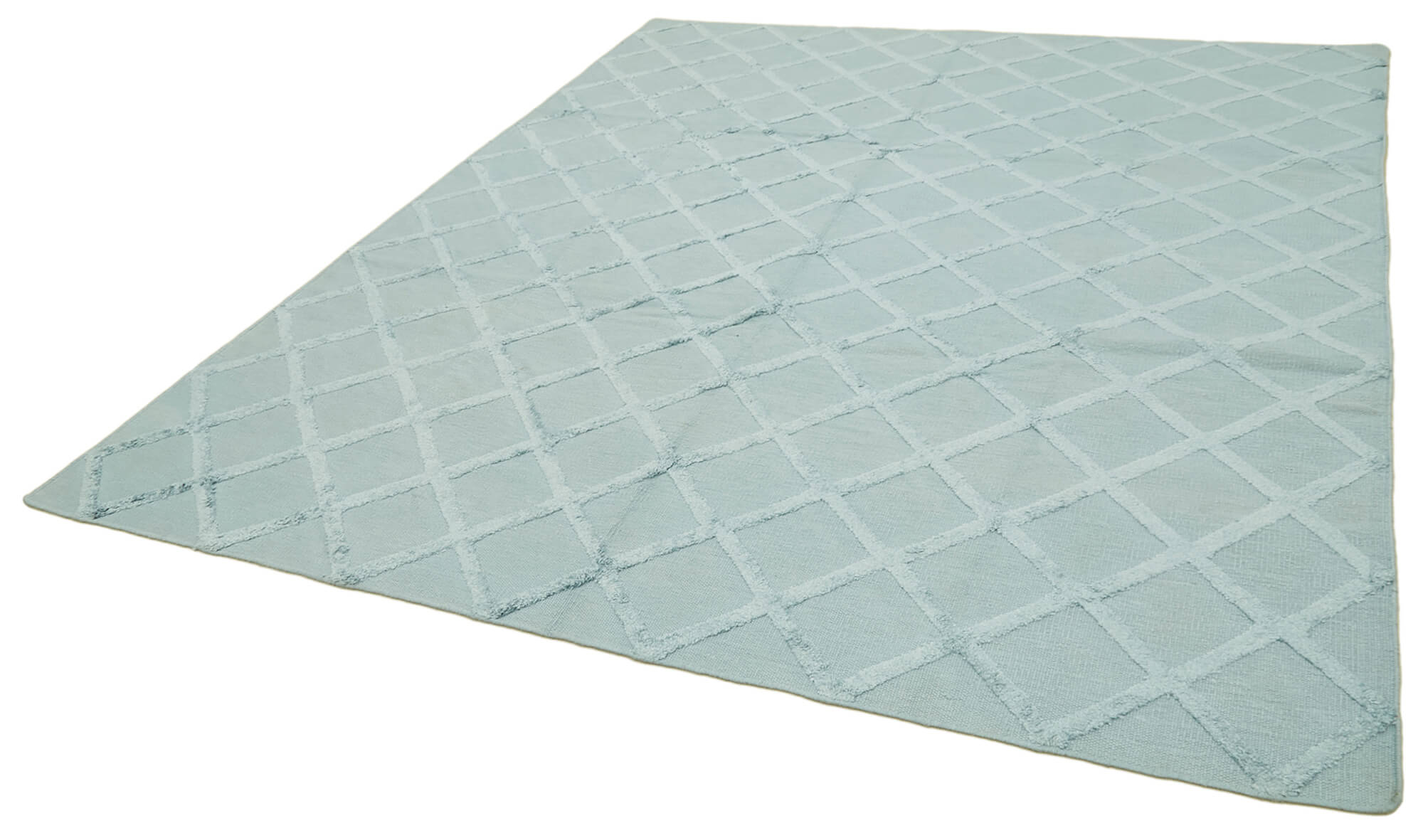 Handmade Wool Cotton Rug - Blue Geometric Area Rug | Vintage Hand Knotted Carpet