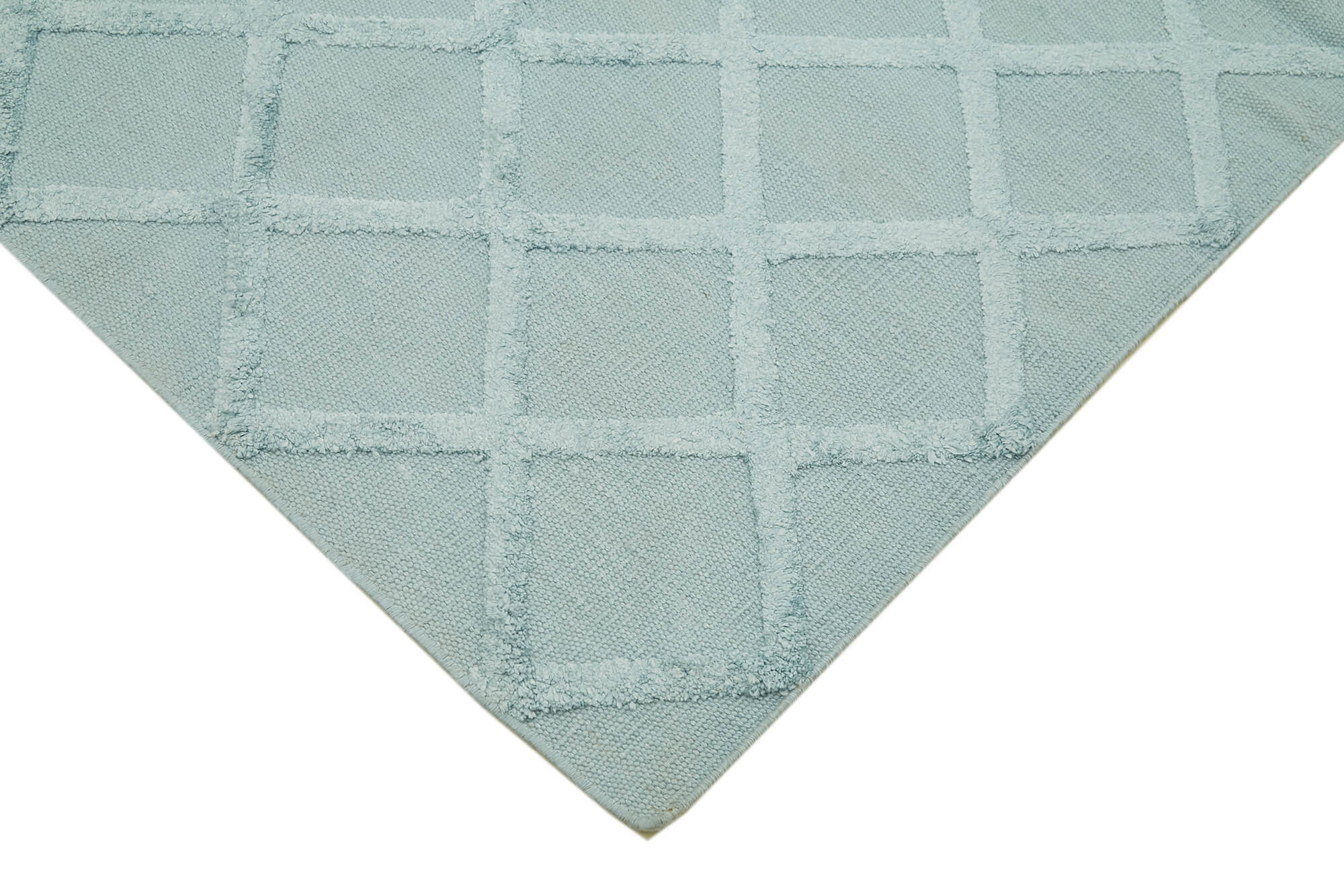 Handmade Wool Cotton Rug - Blue Geometric Area Rug | Vintage Hand Knotted Carpet