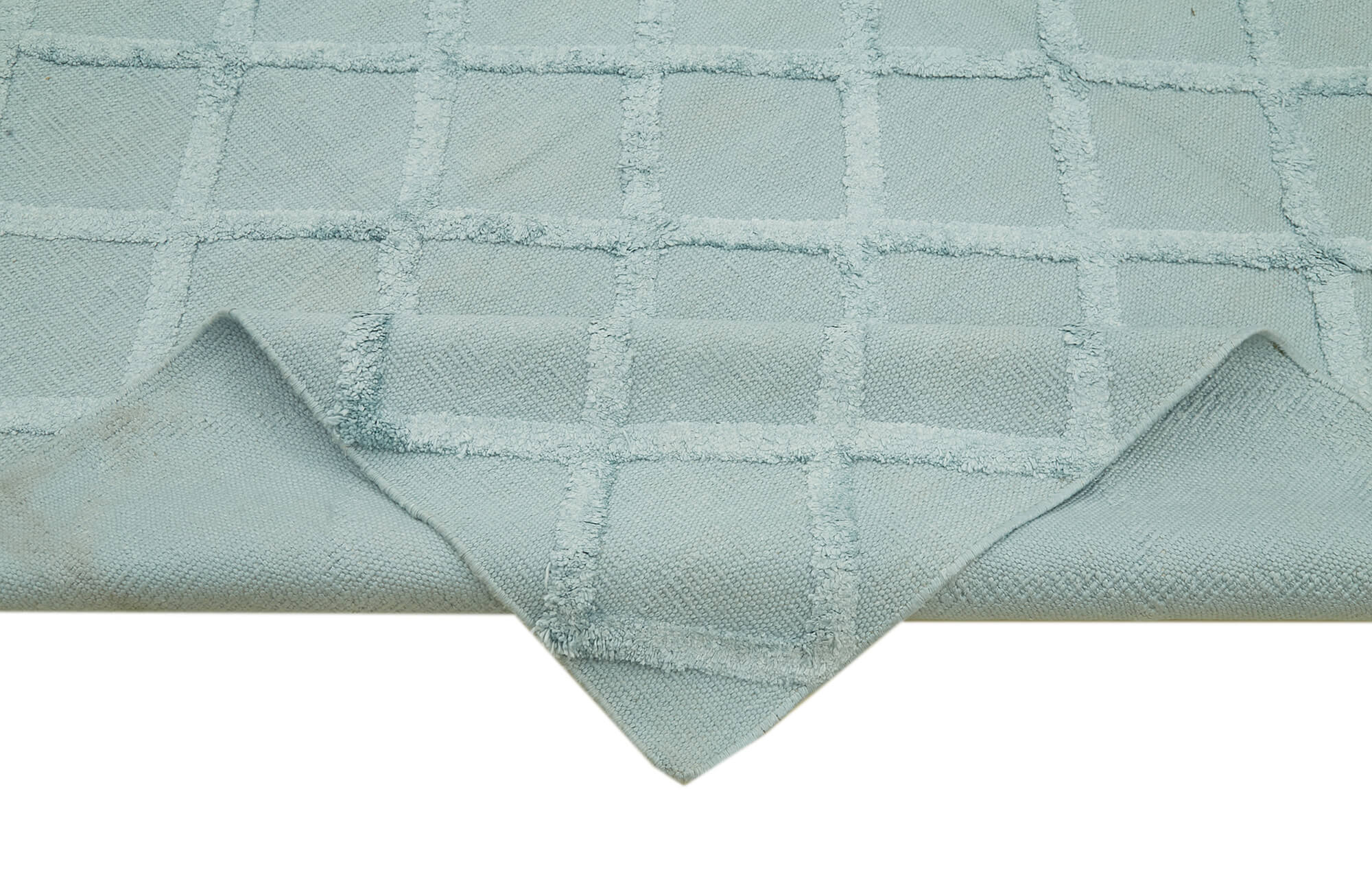 Handmade Wool Cotton Rug - Blue Geometric Area Rug | Vintage Hand Knotted Carpet