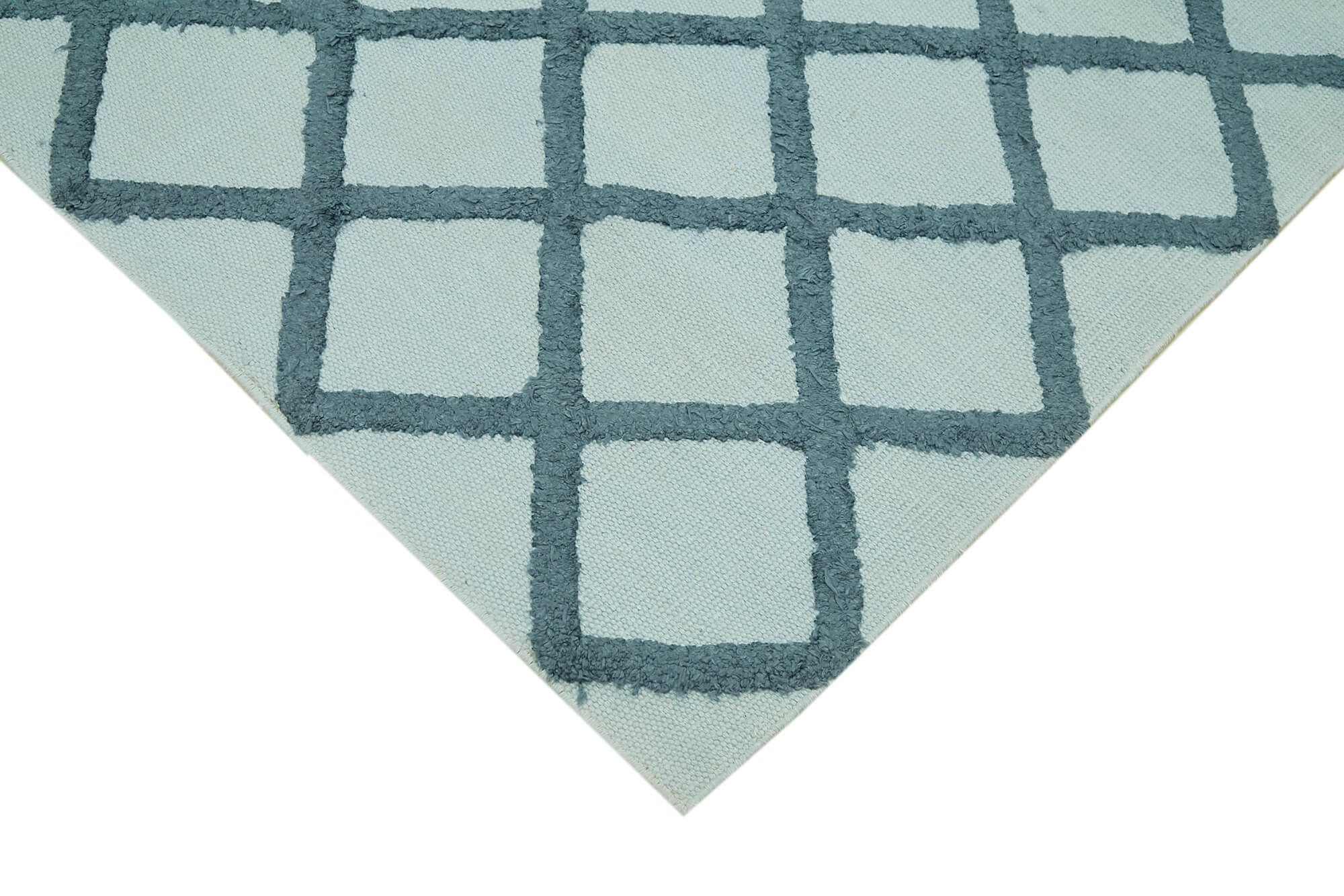 Handmade Wool Cotton Rug – Blue Geometric Area Rug | Vintage Wool, Durable Cotton Blend