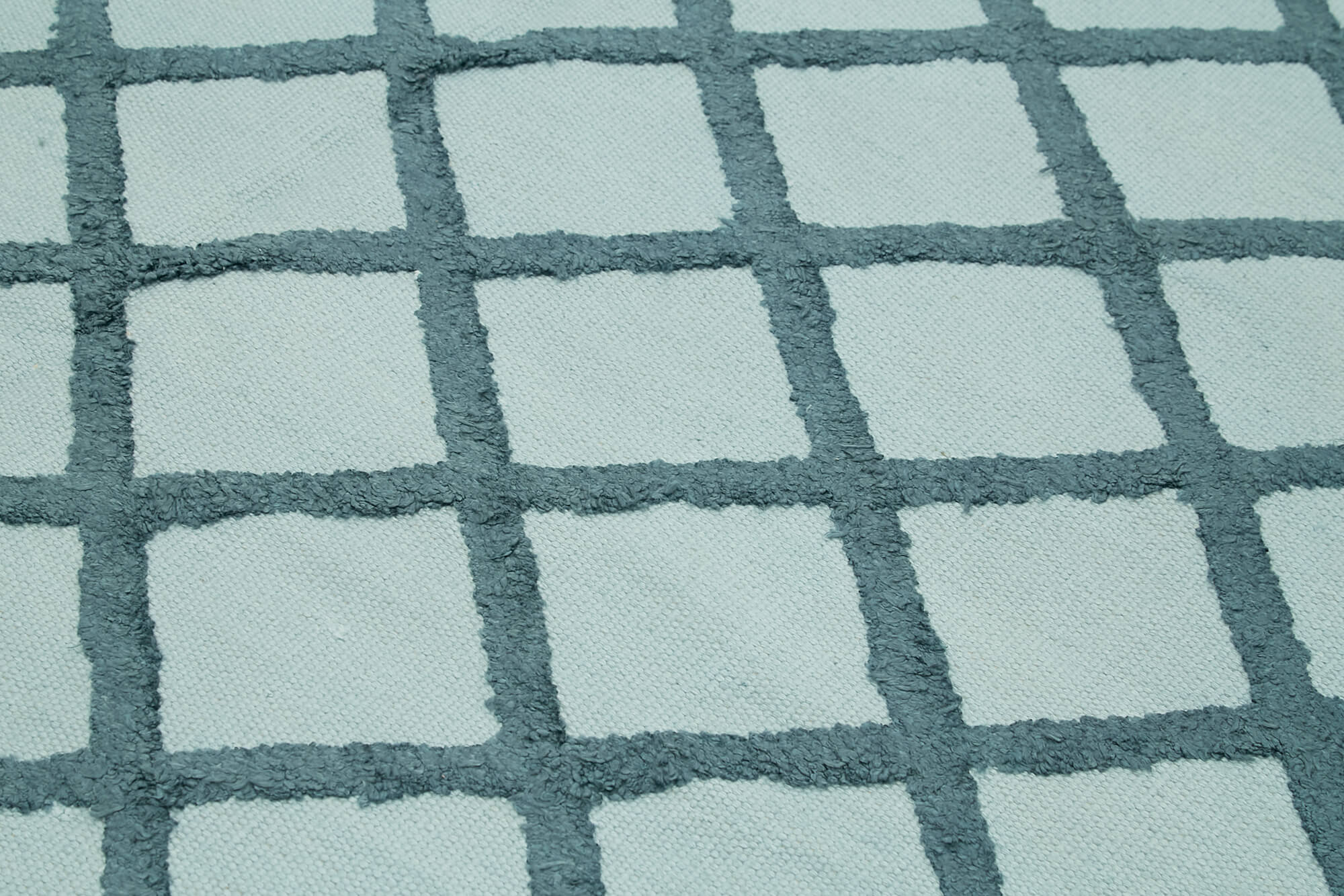 Handmade Wool Cotton Rug – Blue Geometric Area Rug | Vintage Wool, Durable Cotton Blend