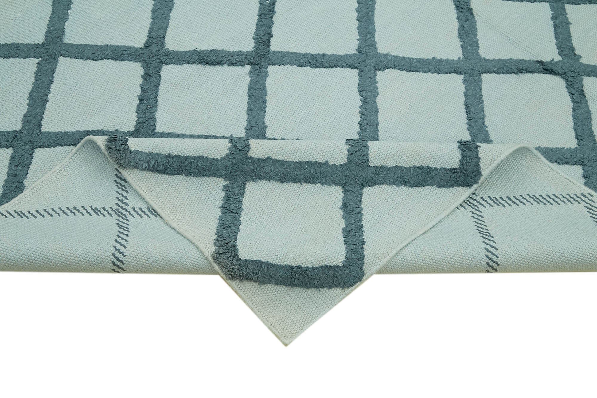 Handmade Wool Cotton Rug – Blue Geometric Area Rug | Vintage Wool, Durable Cotton Blend