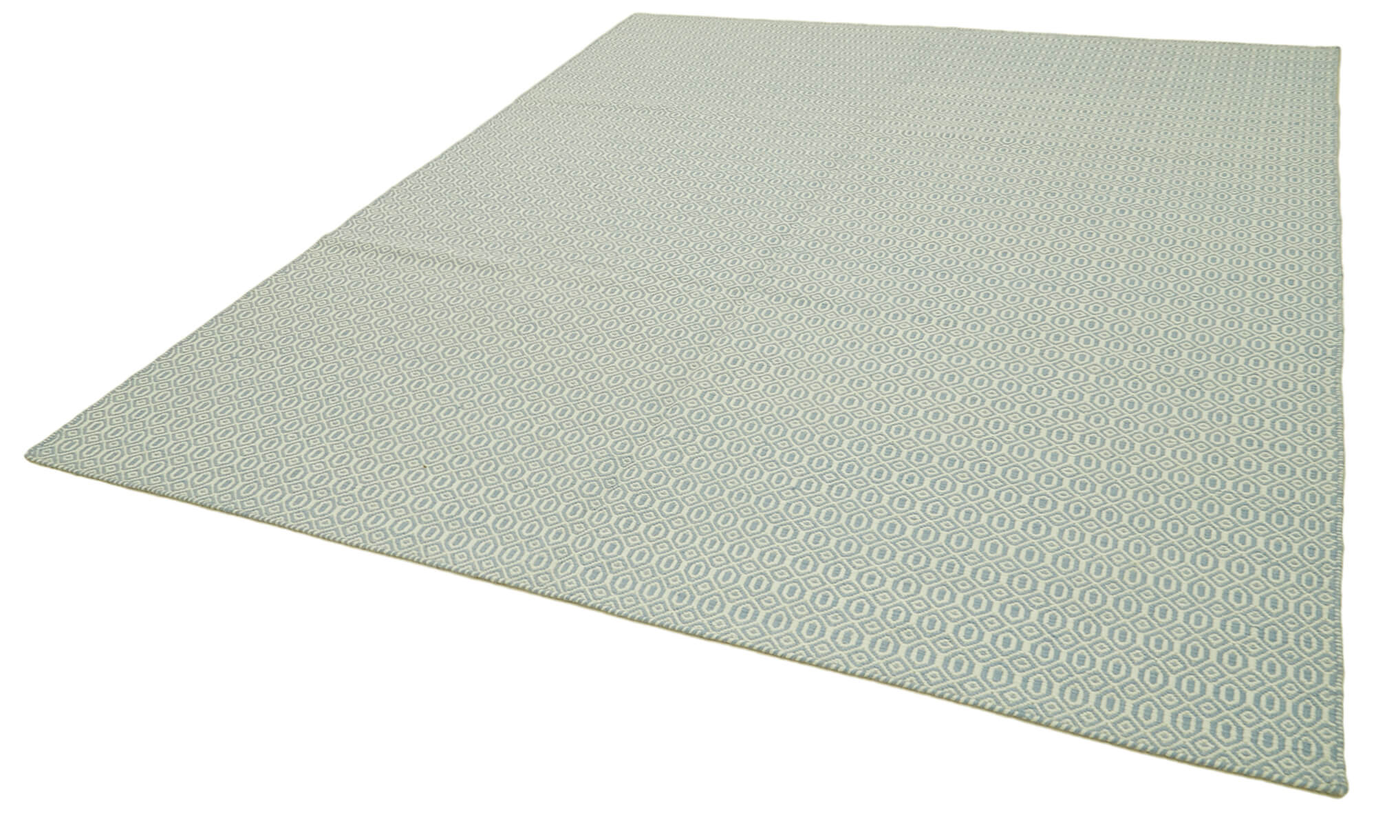 Handmade Wool Cotton Rug – Blue Geometric Area Rug 8x10, Durable Cotton Blend