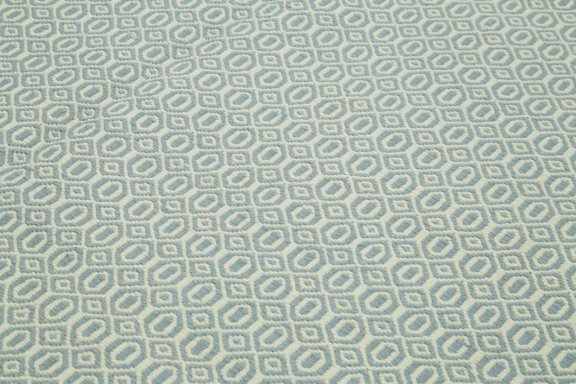 Handmade Wool Cotton Rug – Blue Geometric Area Rug 8x10, Durable Cotton Blend
