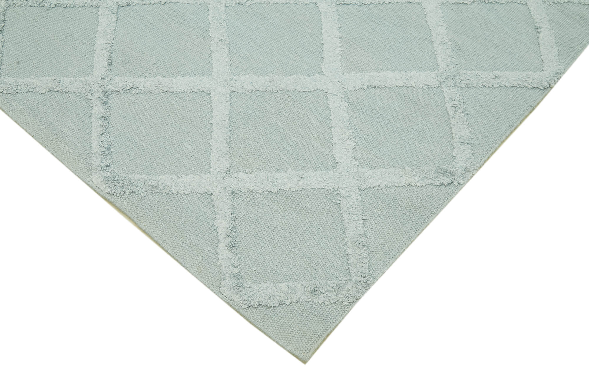 Handmade Wool Cotton Rug - Blue Vintage Carpet Geometric Area Rug for Living Room