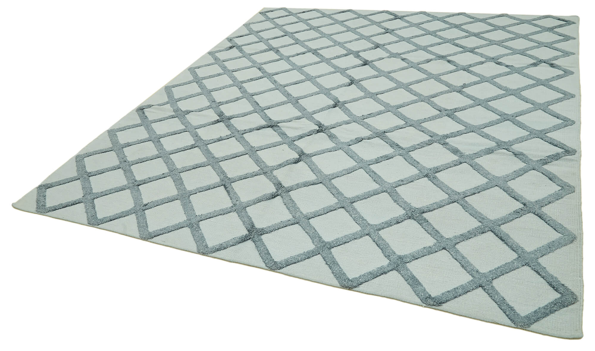 Handmade Wool Cotton Rug – Blue Geometric Pattern Carpet | Durable Hand Woven Area Rug 8'1''x10'