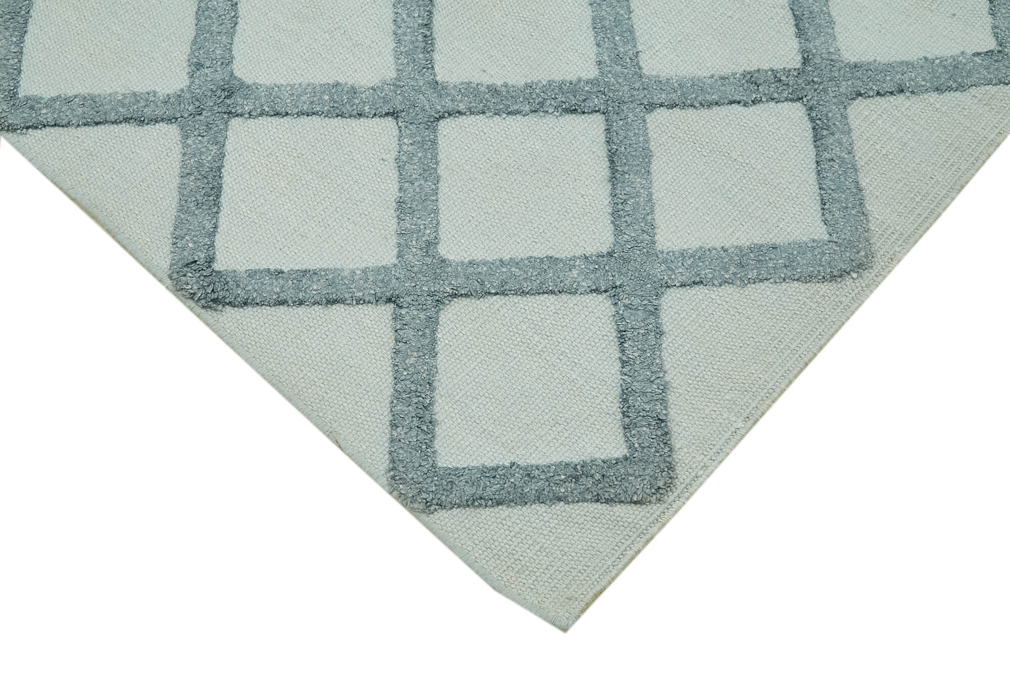 Handmade Wool Cotton Rug – Blue Geometric Pattern Carpet | Durable Hand Woven Area Rug 8'1''x10'