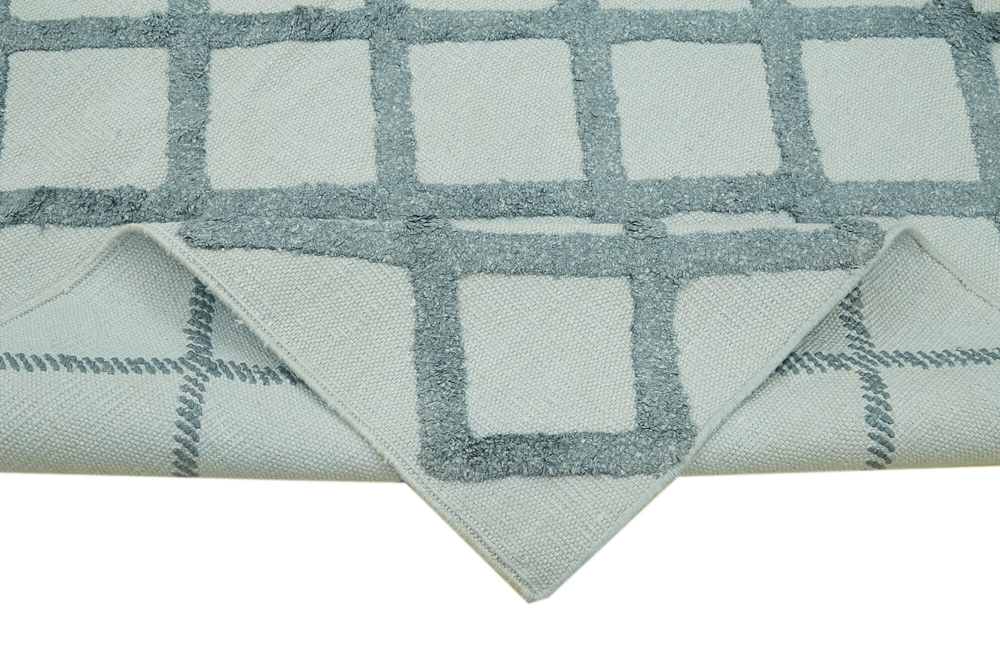 Handmade Wool Cotton Rug – Blue Geometric Pattern Carpet | Durable Hand Woven Area Rug 8'1''x10'