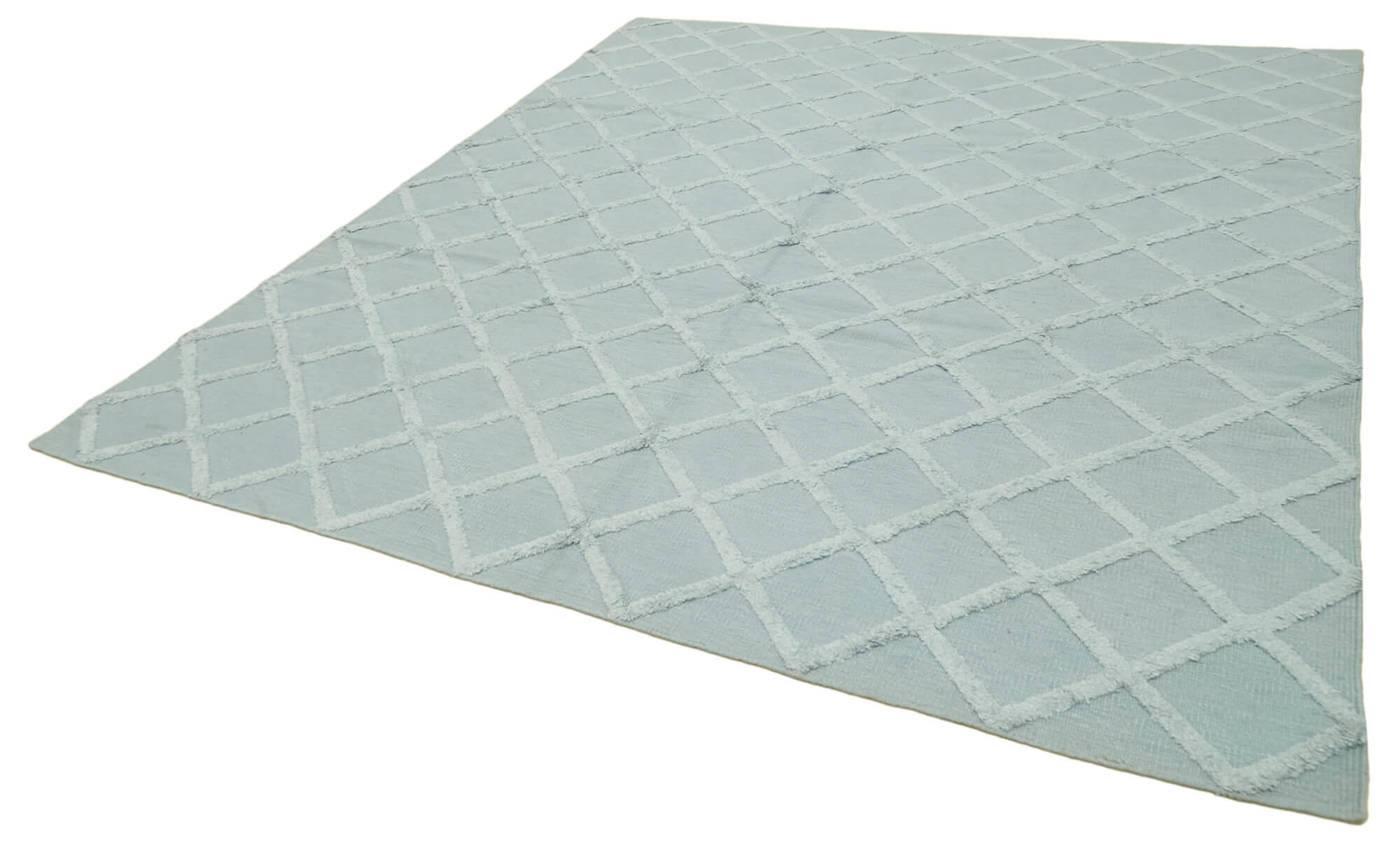 Handmade Wool Cotton Rug – Blue Geometric Area Rug 8'1'' x 10'0'' Durable Blend