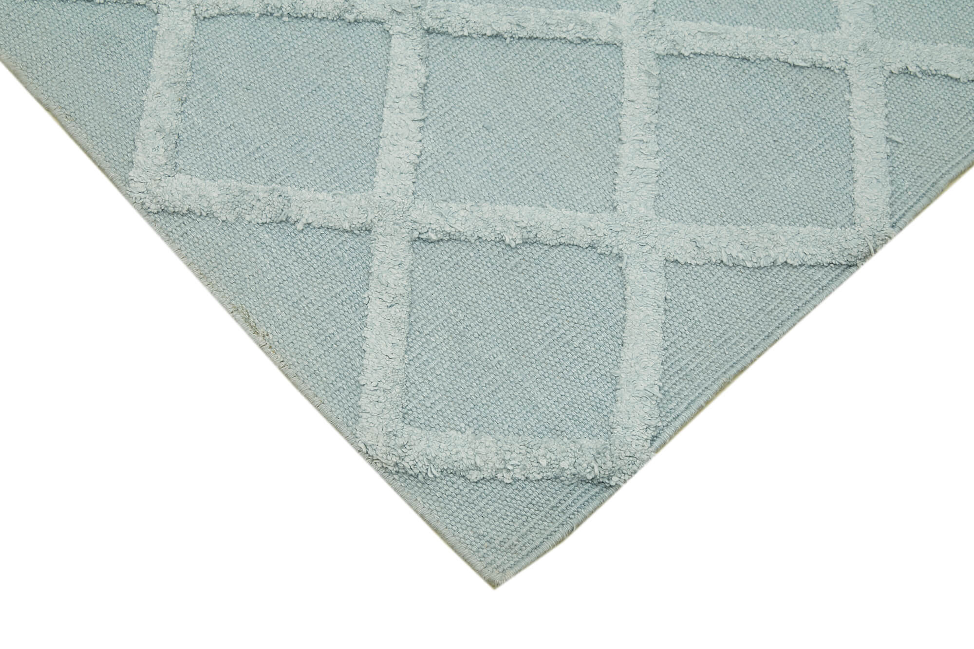 Handmade Wool Cotton Rug – Blue Geometric Area Rug 8'1'' x 10'0'' Durable Blend