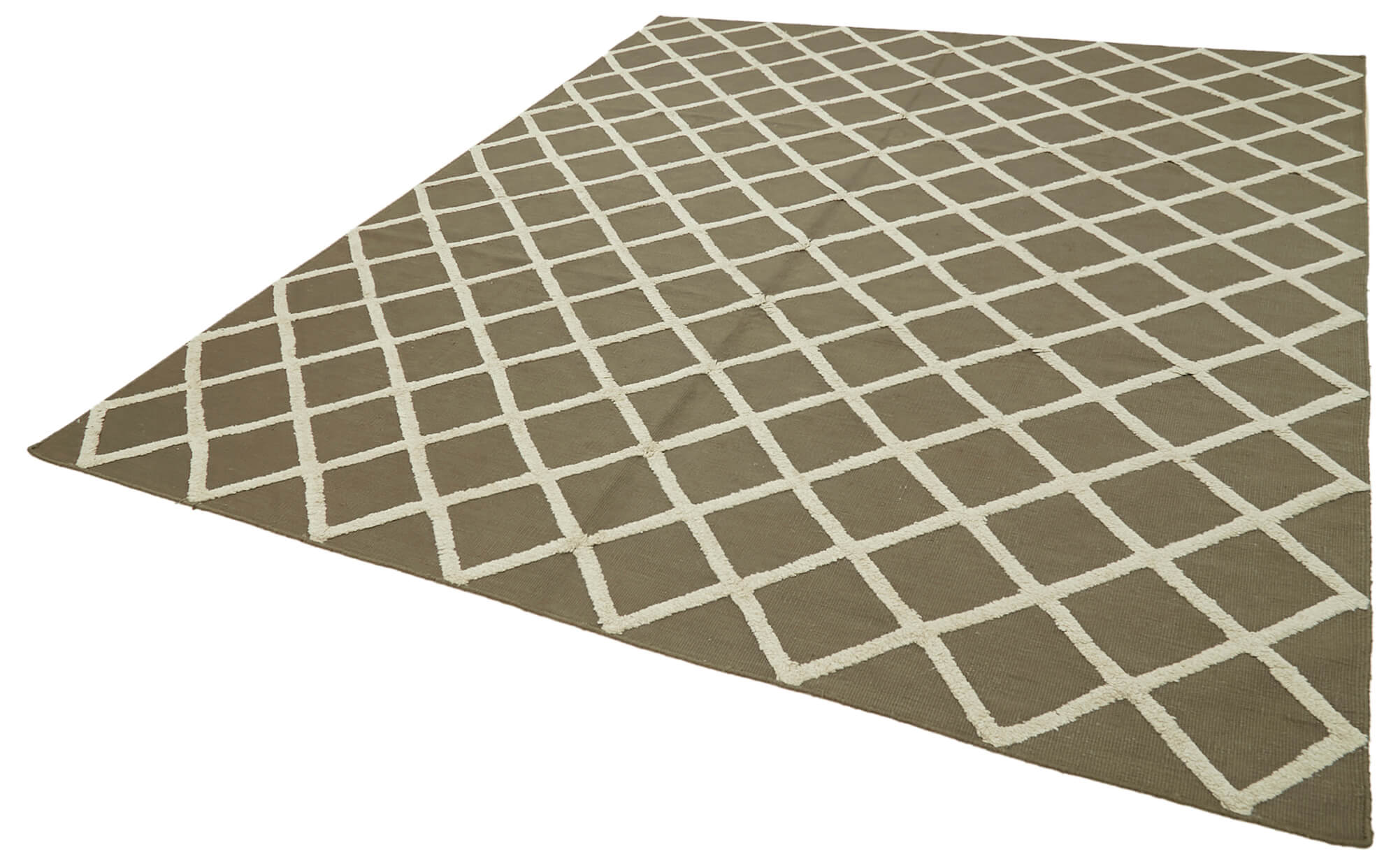 Handmade Wool Cotton Rug - Brown Geometric Area Rug | Soft Wool Floor Covering