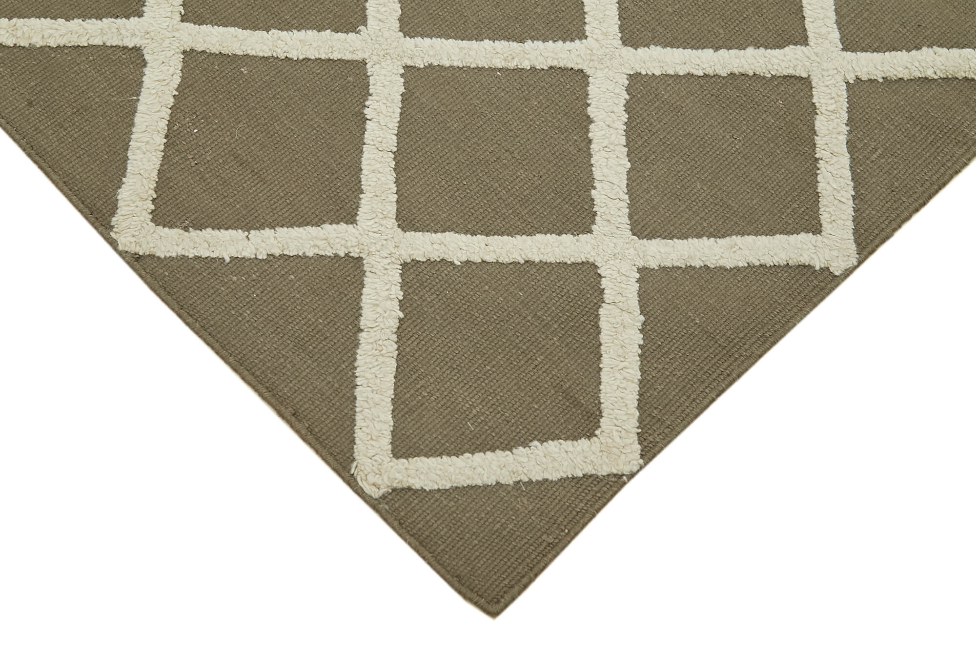 Handmade Wool Cotton Rug - Brown Geometric Area Rug | Soft Wool Floor Covering