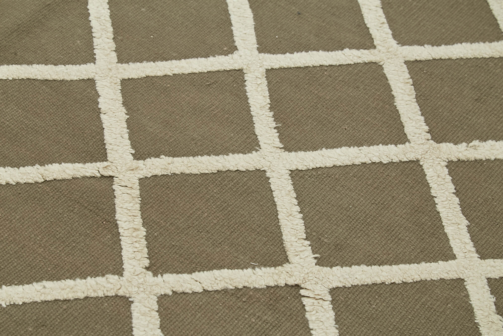 Handmade Wool Cotton Rug - Brown Geometric Area Rug | Soft Wool Floor Covering
