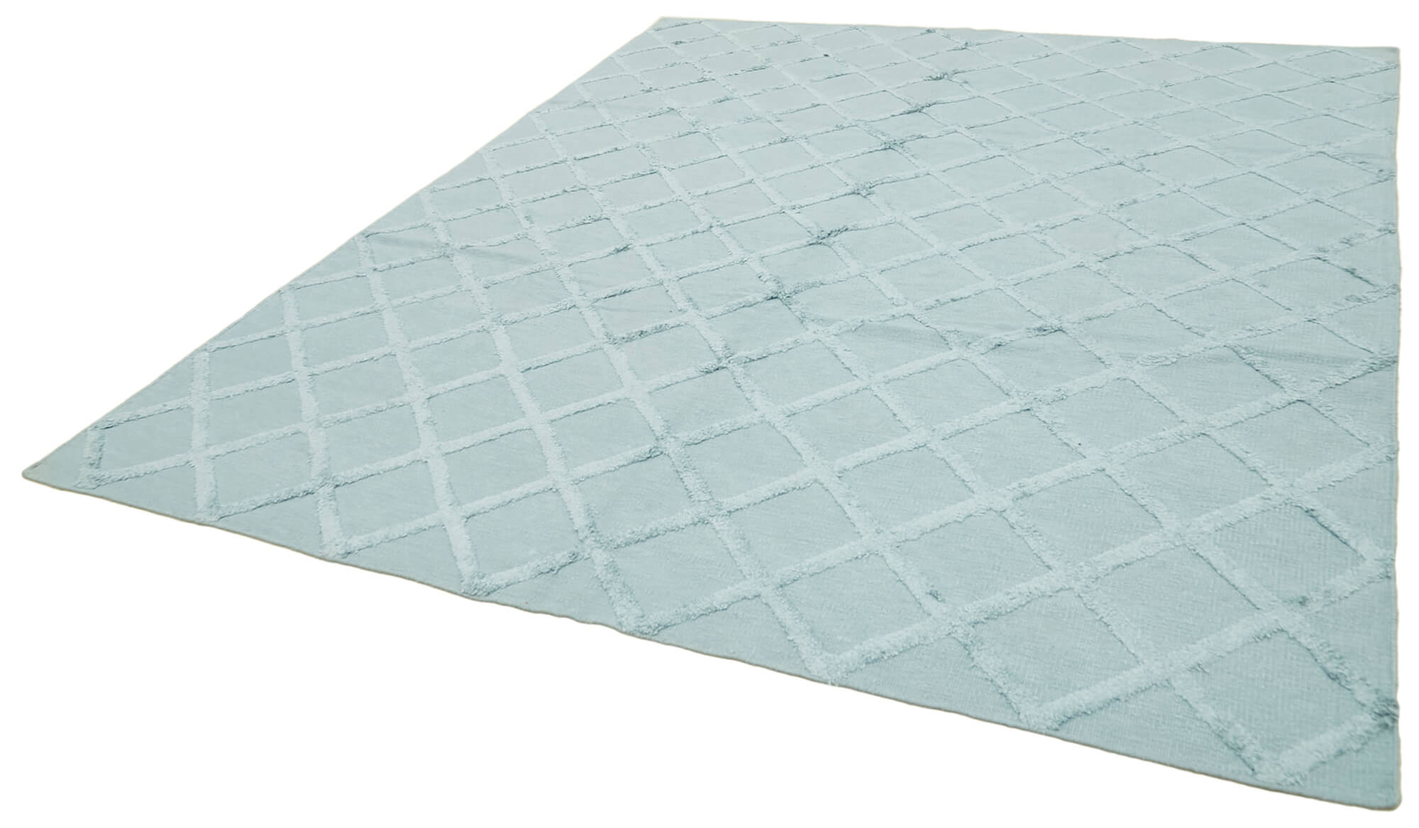 Handmade Wool Cotton Rug - Blue Geometric Area Rug | Soft Durable Carpet 8'1''x10'0''