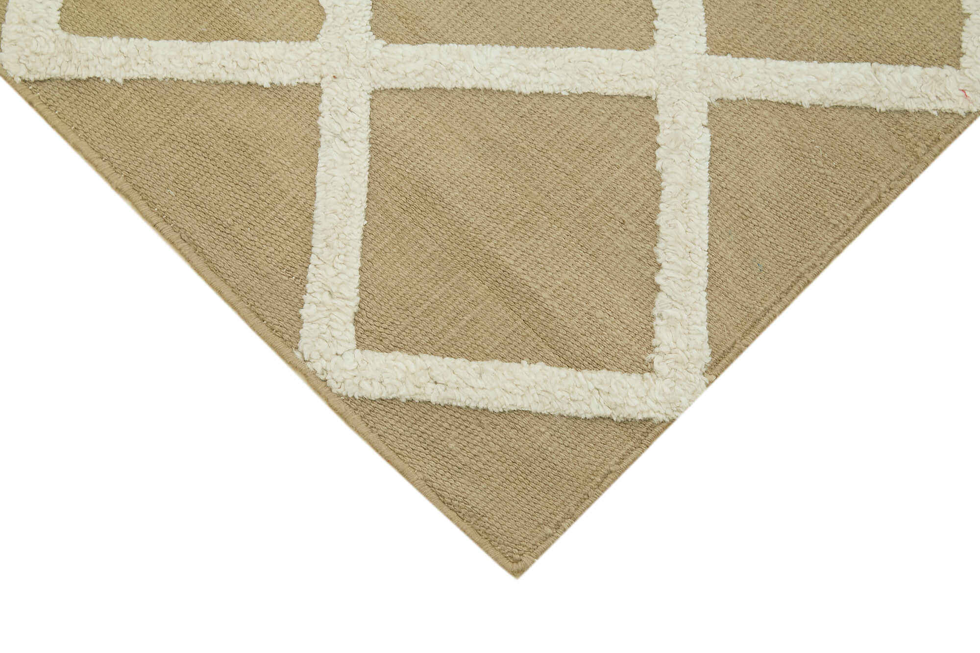 Handmade Wool Cotton Rug – Beige Geometric Area Rug, Durable Soft Textured Carpet 8'x10'