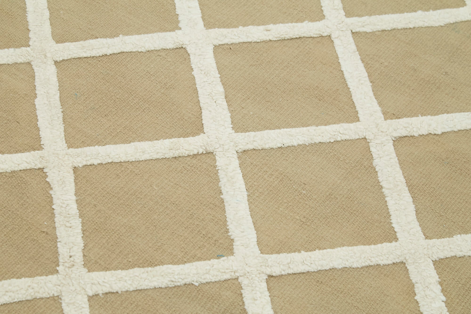 Handmade Wool Cotton Rug – Beige Geometric Area Rug, Durable Soft Textured Carpet 8'x10'