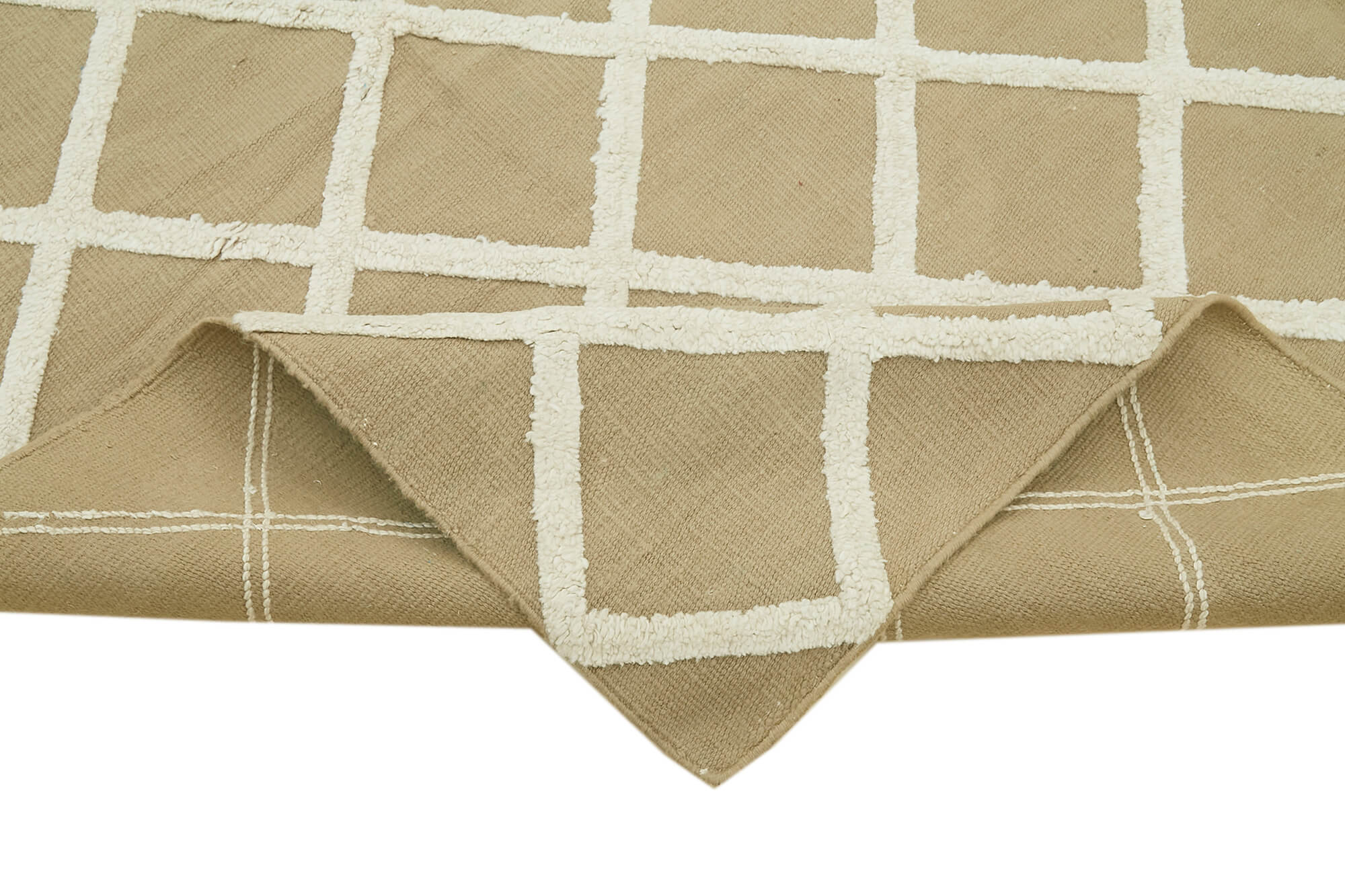 Handmade Wool Cotton Rug – Beige Geometric Area Rug, Durable Soft Textured Carpet 8'x10'