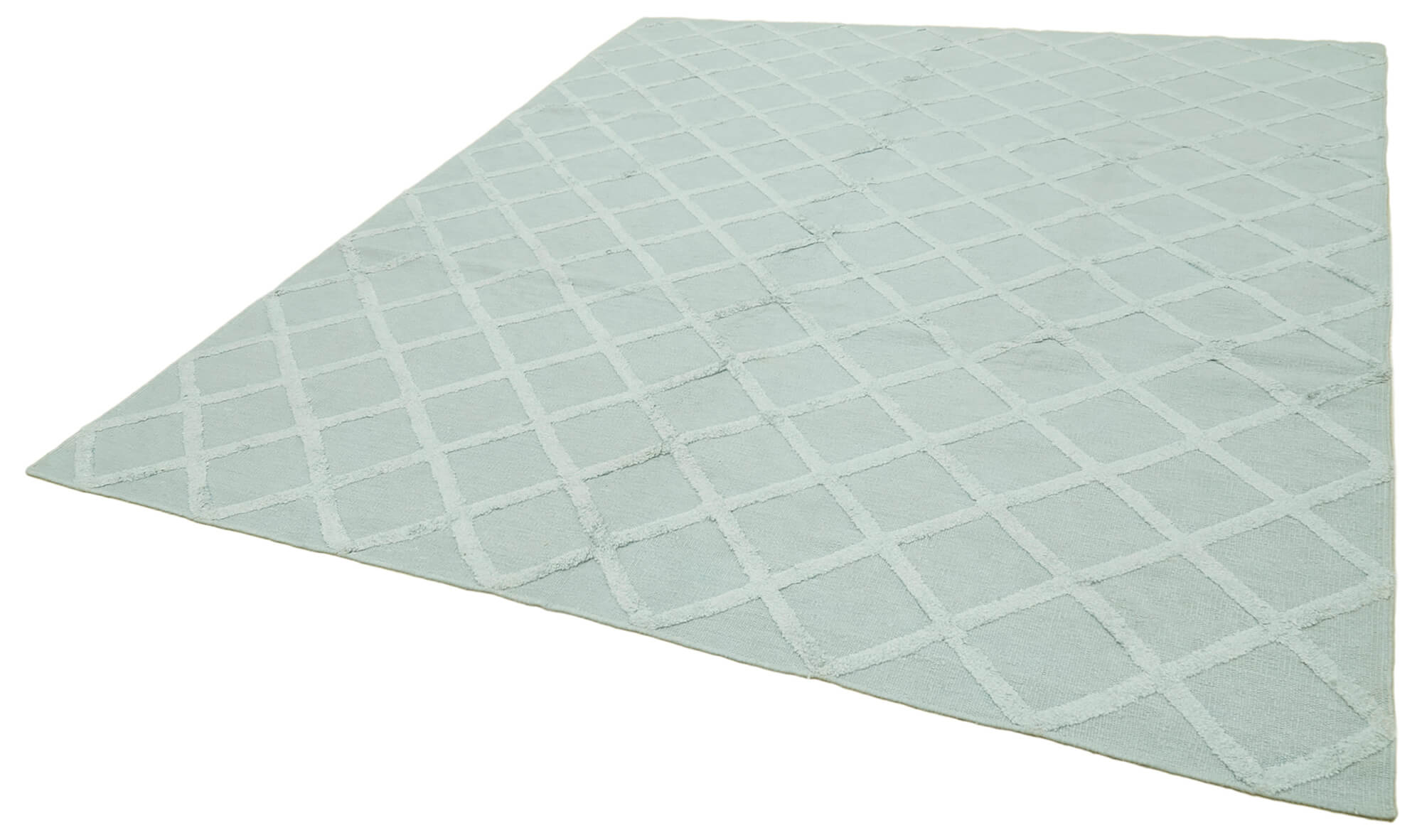 Handmade Wool Cotton Rug – Blue Geometric Area Rug | Turkish Hand Knotted Carpet 8'1''x10'