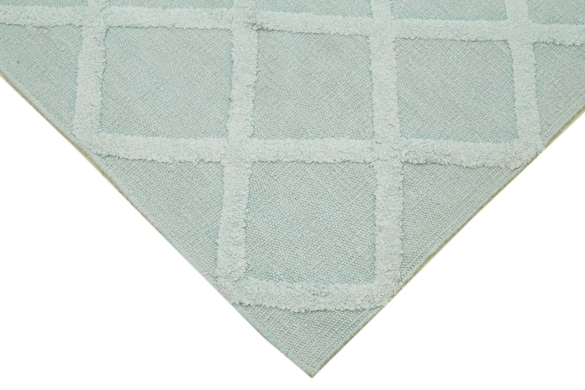 Handmade Wool Cotton Rug – Blue Geometric Area Rug | Turkish Hand Knotted Carpet 8'1''x10'