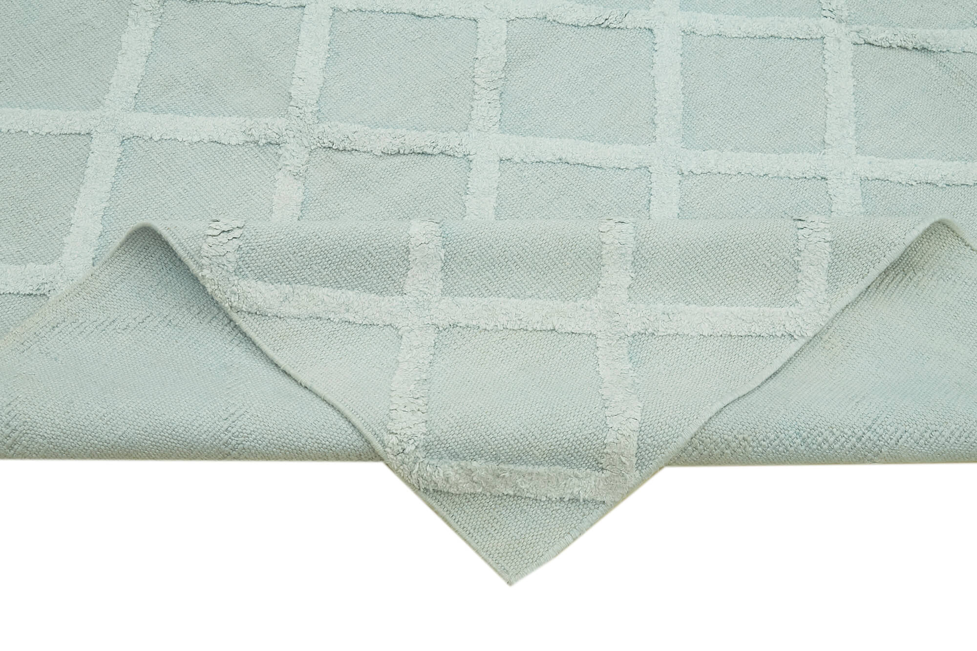 Handmade Wool Cotton Rug – Blue Geometric Area Rug | Turkish Hand Knotted Carpet 8'1''x10'