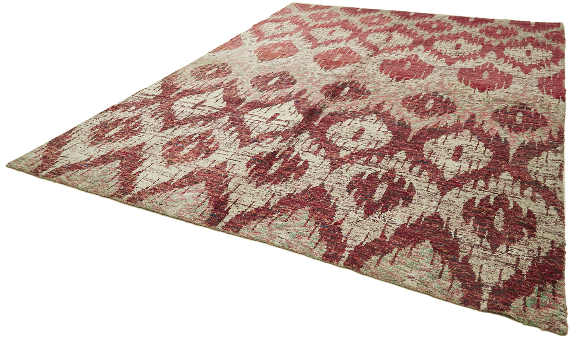 Handmade Wool Cotton Rug - Red Geometric Area Rug | Durable Turkish Carpet 8'10''x11'9''