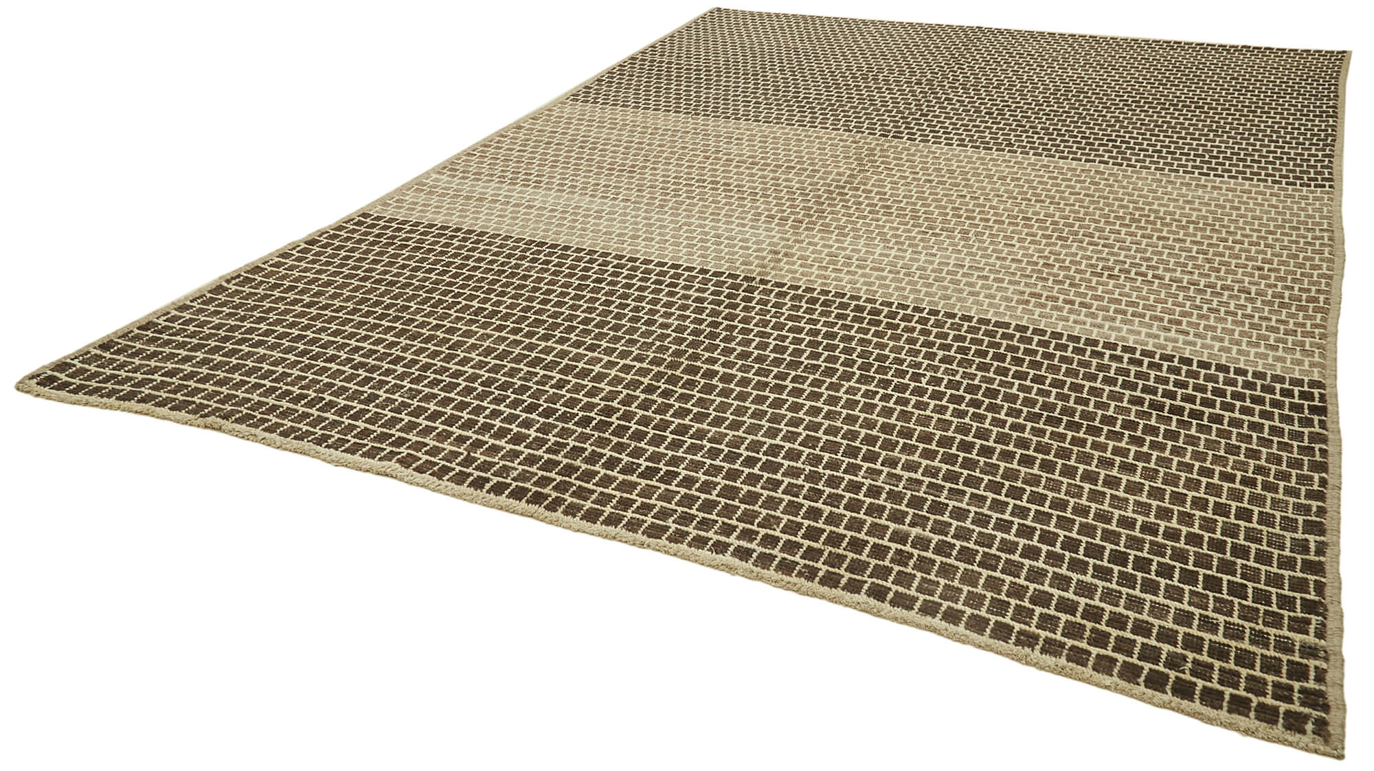 Handmade Wool Cotton Rug - Brown Geometric Pattern Carpet | Durable, Soft Texture