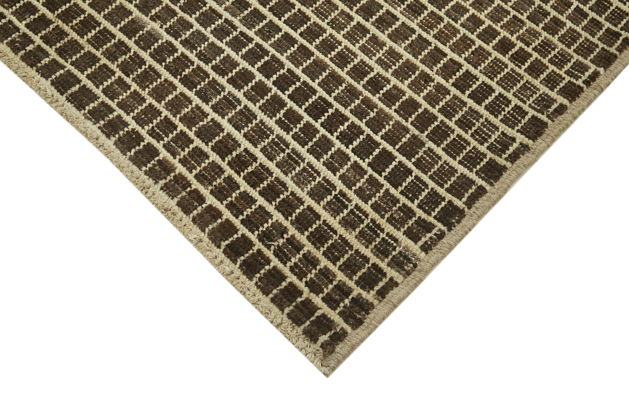 Handmade Wool Cotton Rug - Brown Geometric Pattern Carpet | Durable, Soft Texture