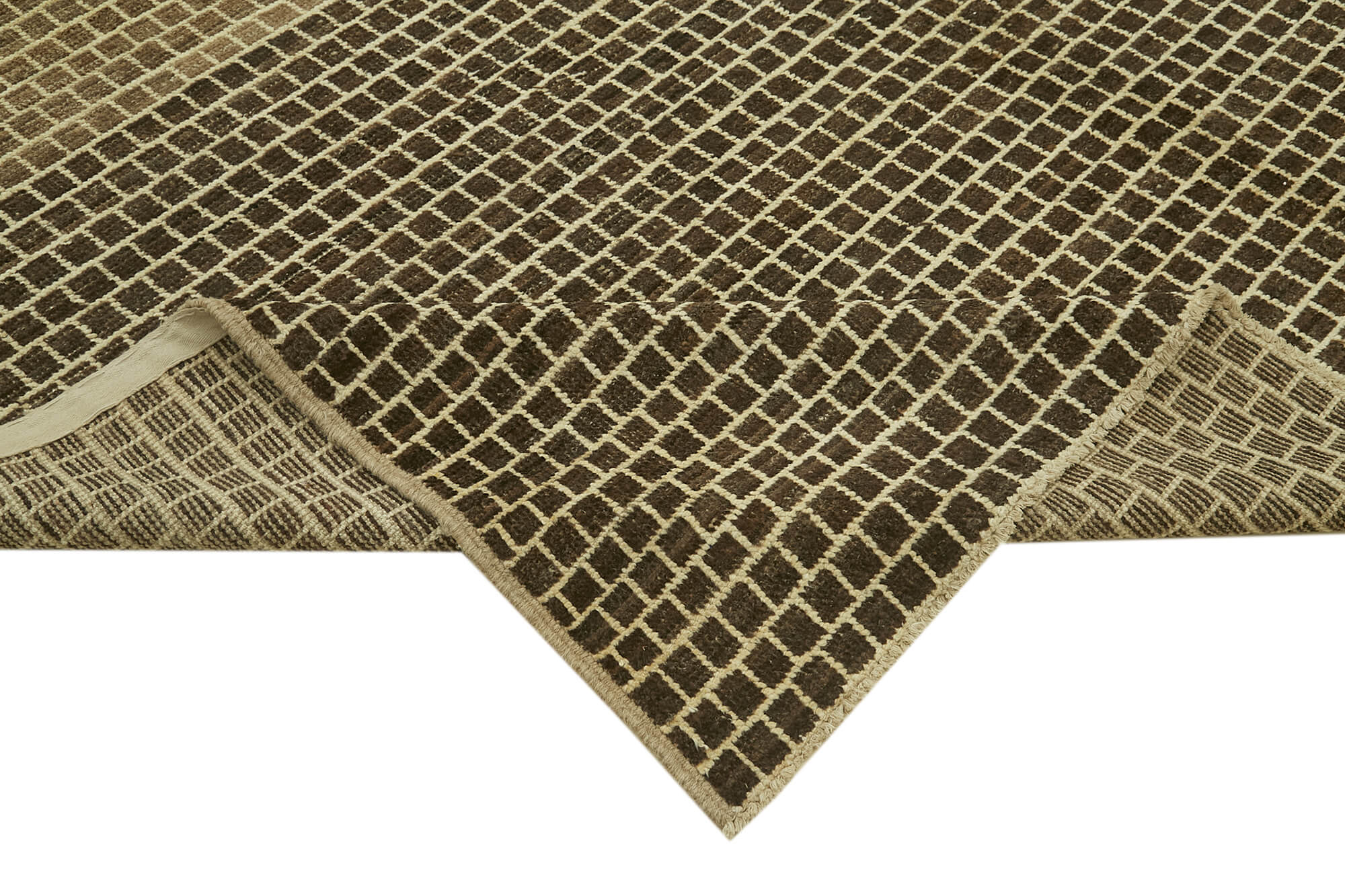 Handmade Wool Cotton Rug - Brown Geometric Pattern Carpet | Durable, Soft Texture