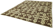 Handmade Wool Cotton Rug - Brown Geometric Vintage Turkish Carpet 9'4''x11'8''