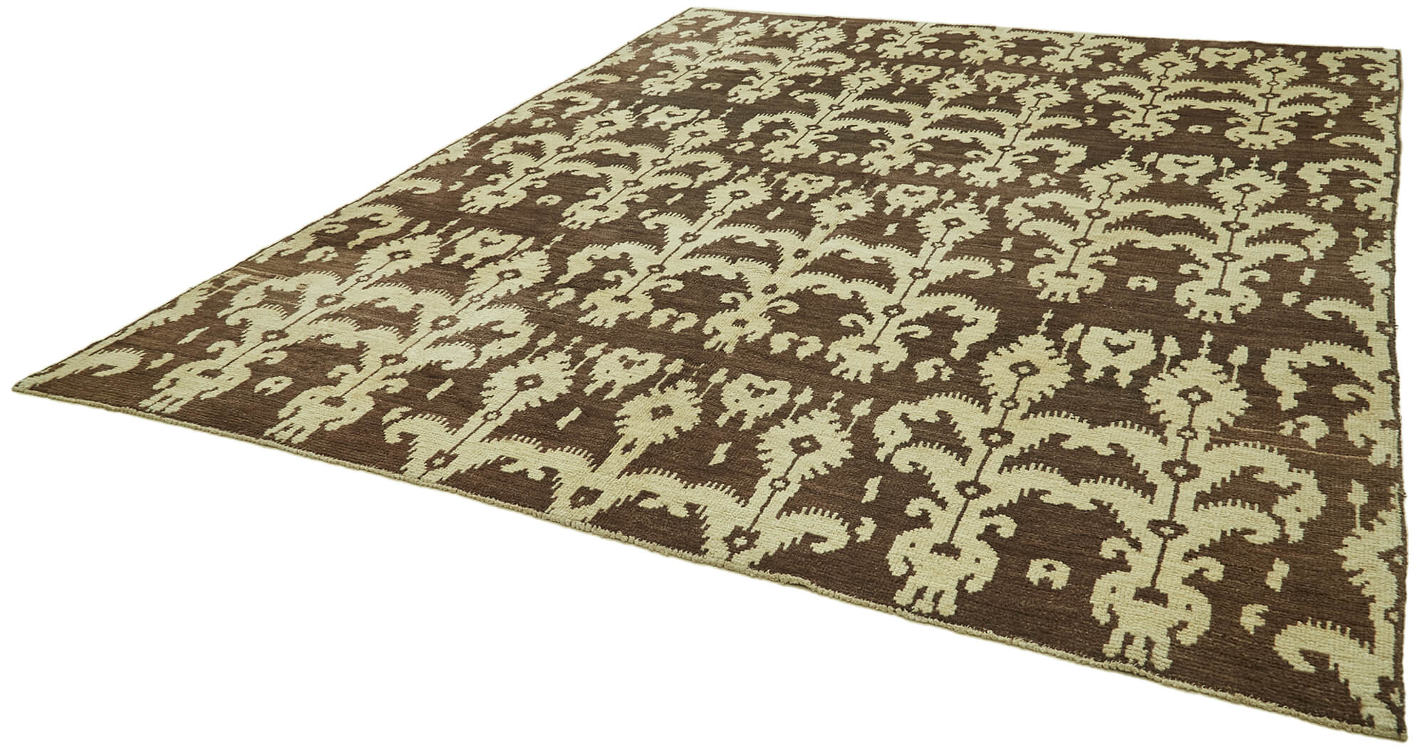 Handmade Wool Cotton Rug - Brown Geometric Vintage Turkish Carpet 9'4''x11'8''