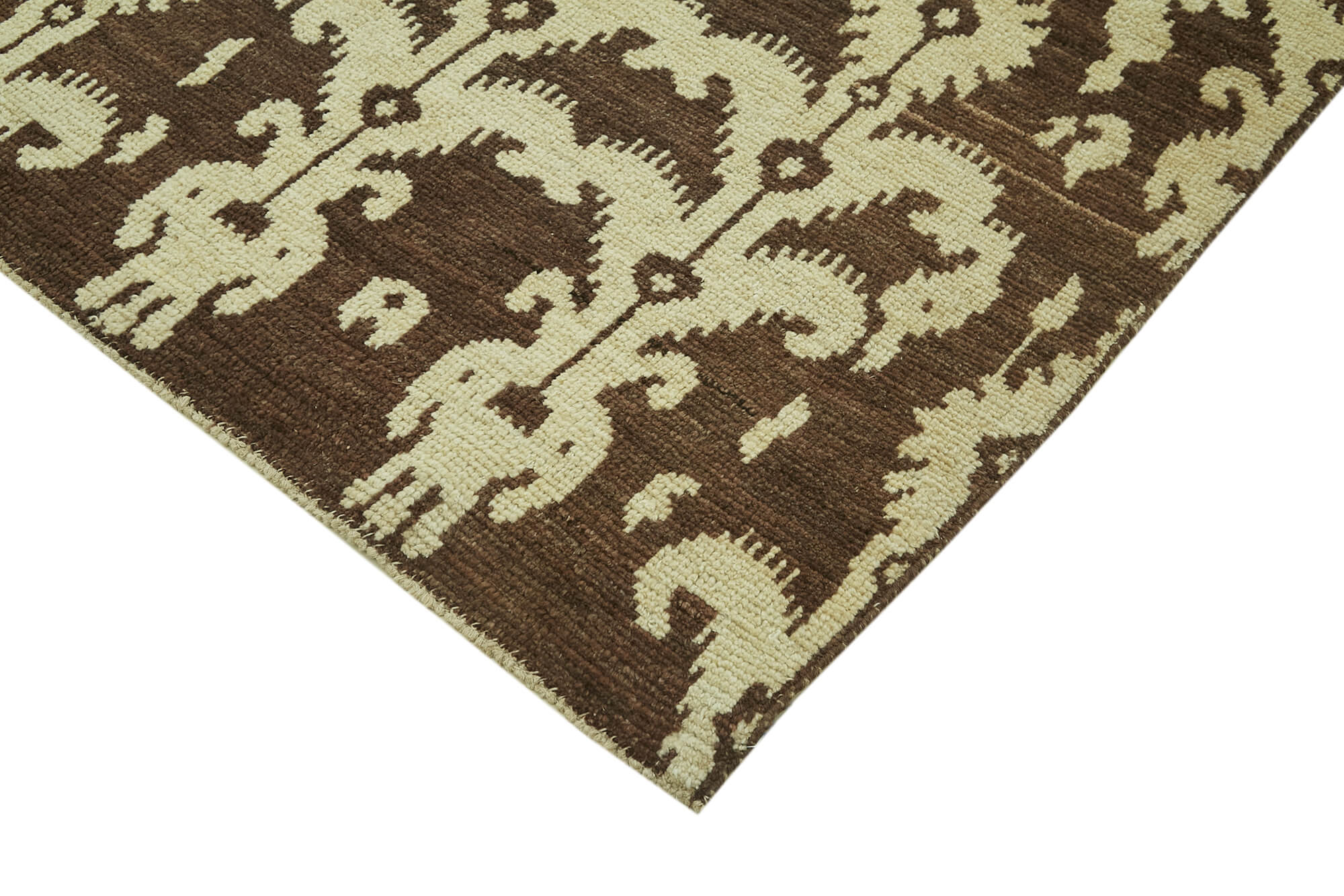 Handmade Wool Cotton Rug - Brown Geometric Vintage Turkish Carpet 9'4''x11'8''