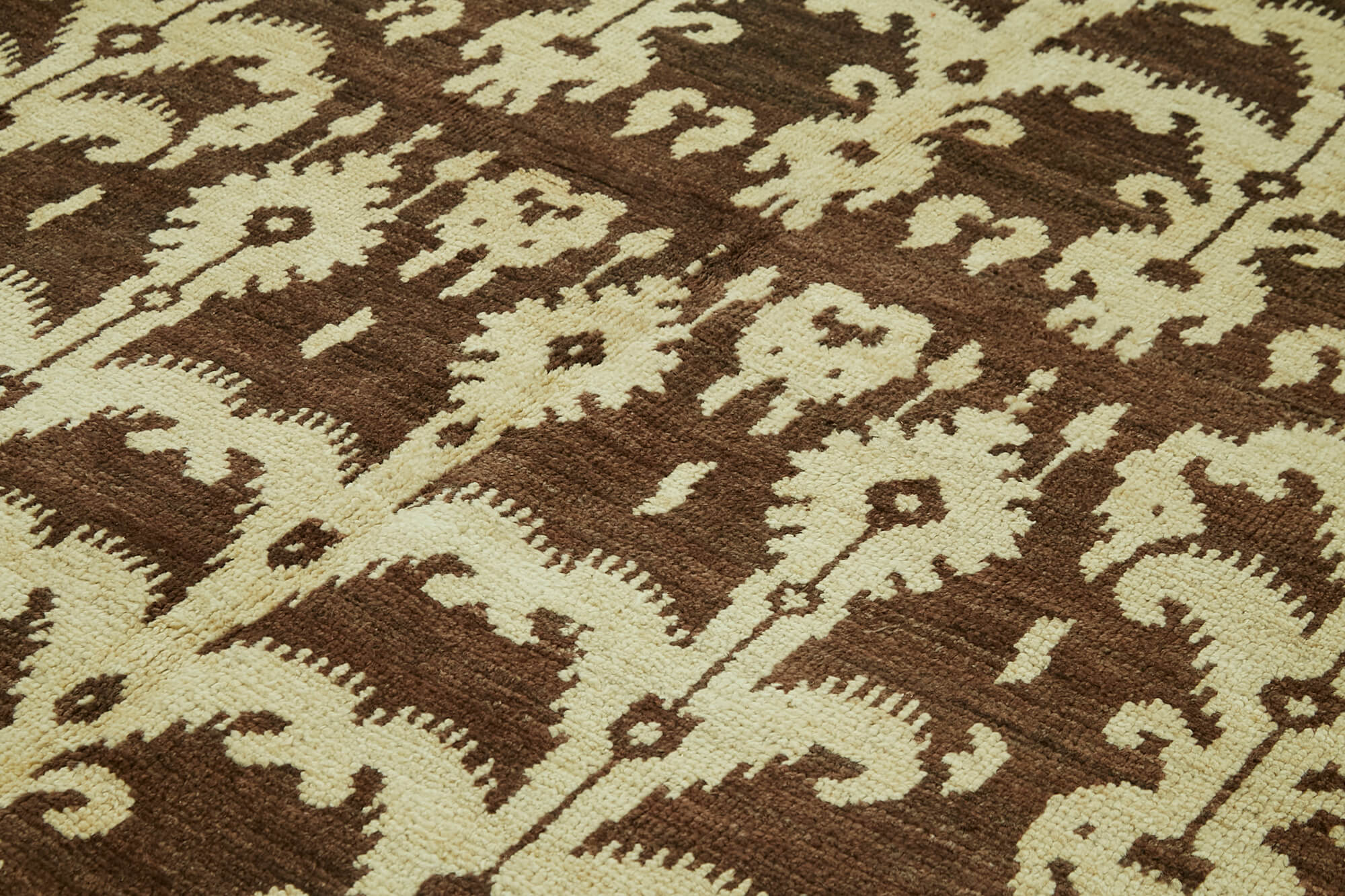 Handmade Wool Cotton Rug - Brown Geometric Vintage Turkish Carpet 9'4''x11'8''