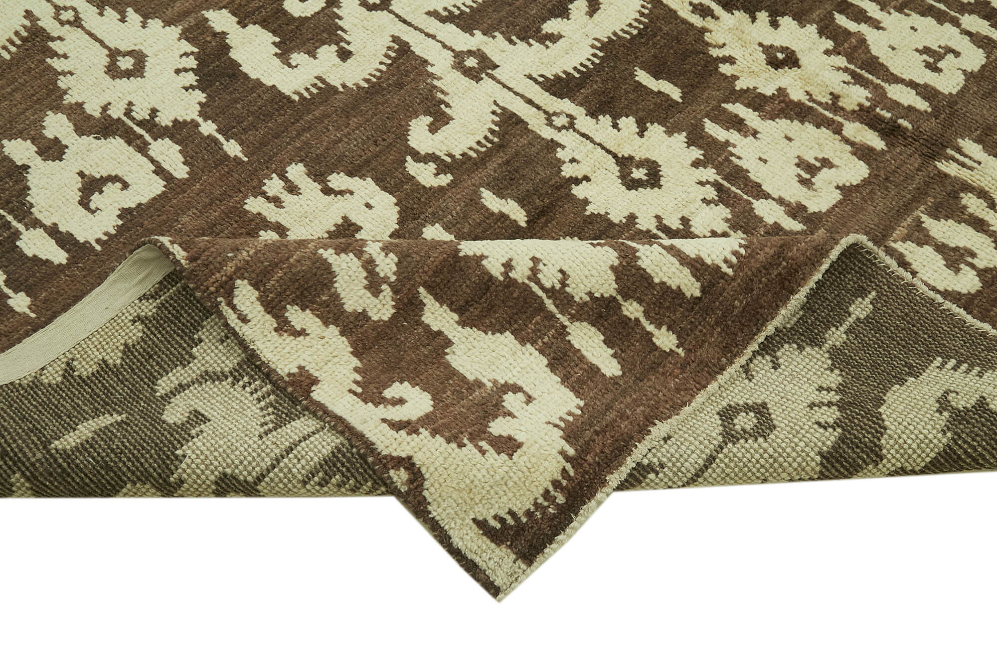 Handmade Wool Cotton Rug - Brown Geometric Vintage Turkish Carpet 9'4''x11'8''