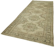 Handmade Wool Area Rug – Vintage Cotton Rug 4'6'' x 12'8'' Beige Wool Carpet