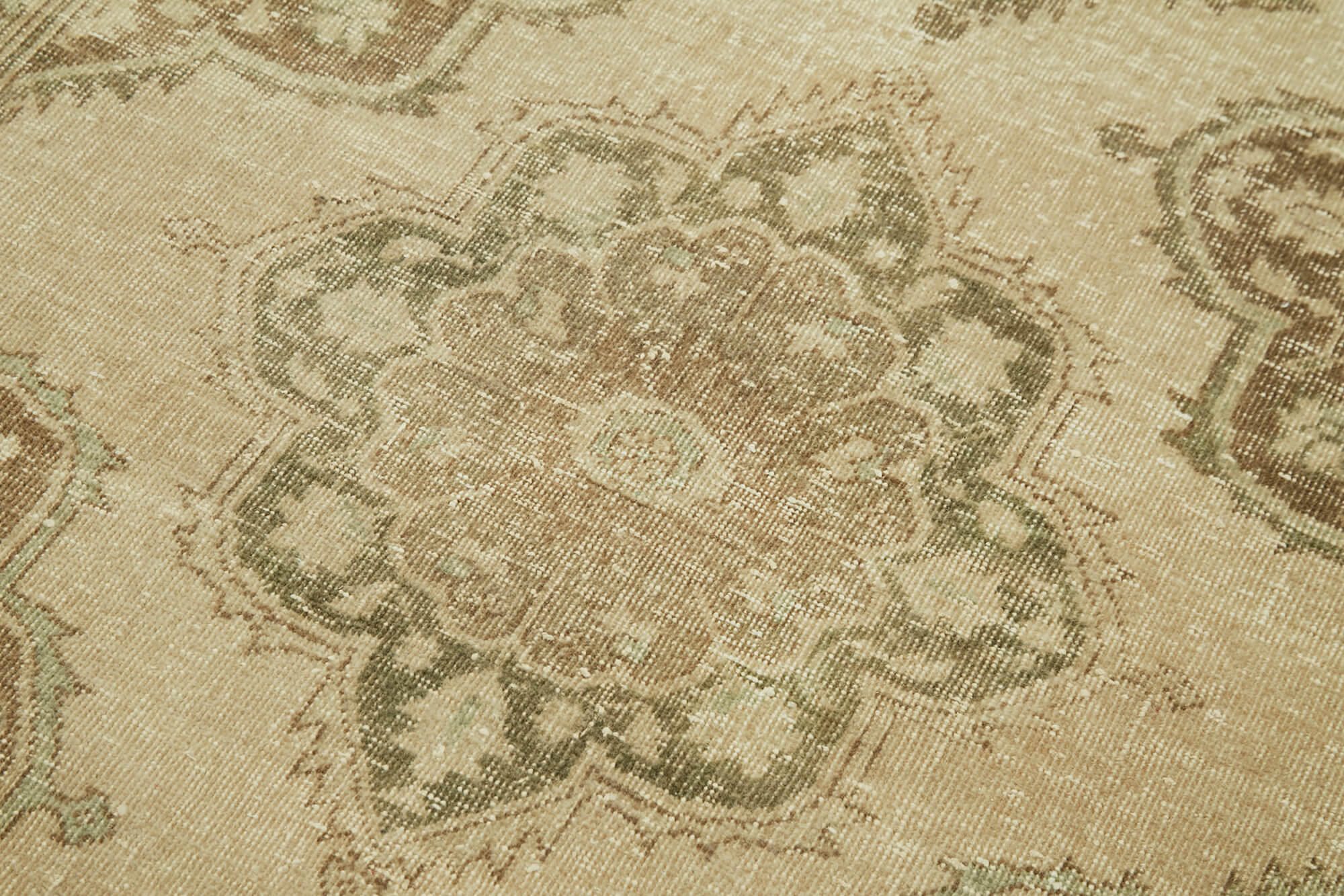 Handmade Wool Area Rug – Vintage Cotton Rug 4'6'' x 12'8'' Beige Wool Carpet