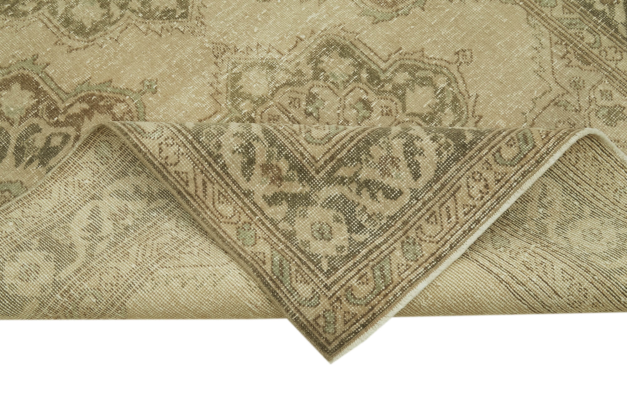 Handmade Wool Area Rug – Vintage Cotton Rug 4'6'' x 12'8'' Beige Wool Carpet