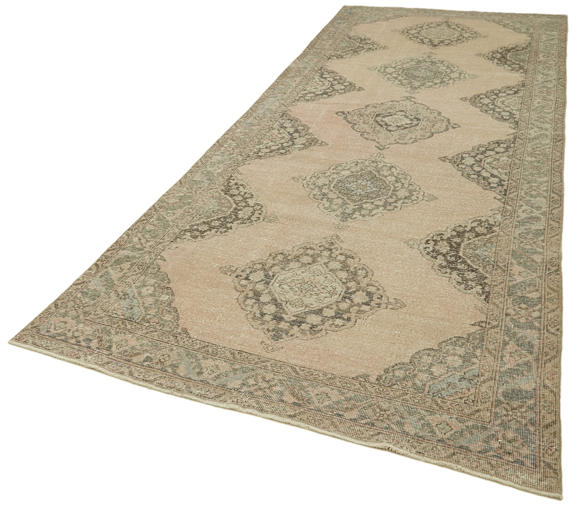 Handmade Vintage Area Rug | Turkish Vintage Carpet with Soft Wool Texture 4'10''x13'6''