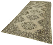 Handmade Wool Area Rug - Beige Vintage Cotton Wool Blend Rug 4'7''x13'1''