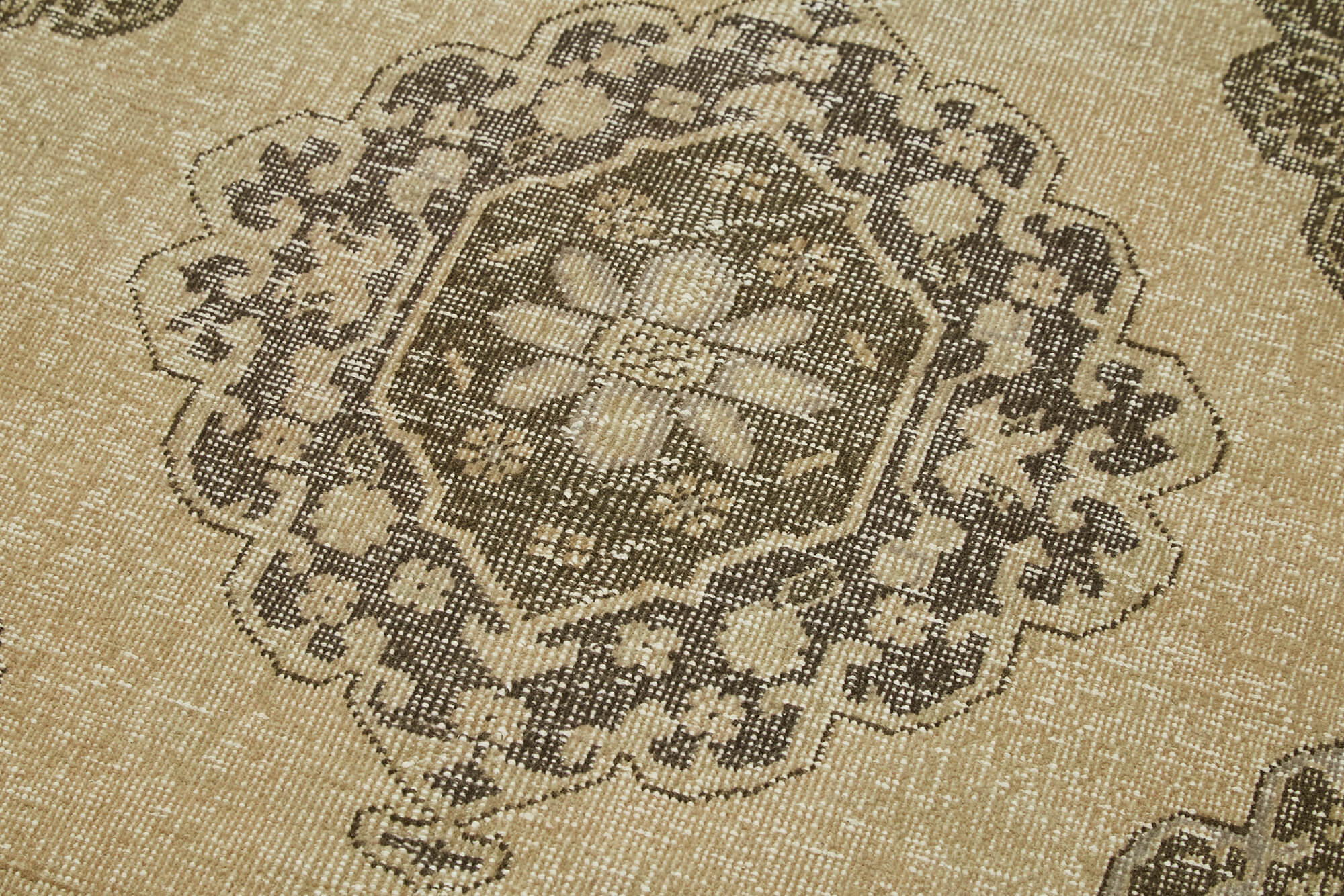 Handmade Wool Area Rug - Beige Vintage Cotton Wool Blend Rug 4'7''x13'1''
