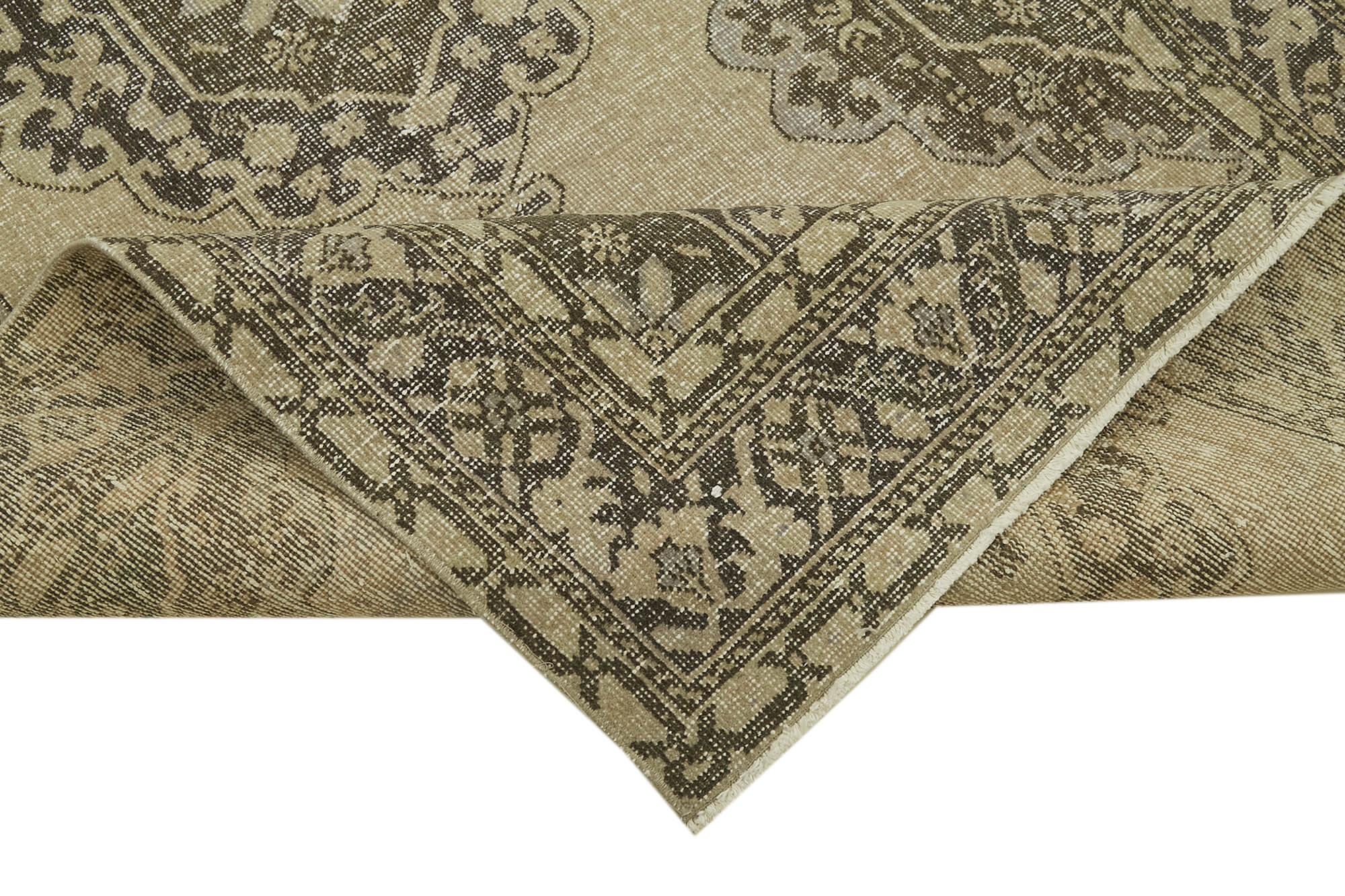 Handmade Wool Area Rug - Beige Vintage Cotton Wool Blend Rug 4'7''x13'1''