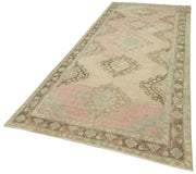 Vintage Cotton Wool Rug - Handmade Beige Turkish Wool Carpet 4'8''x12'3''